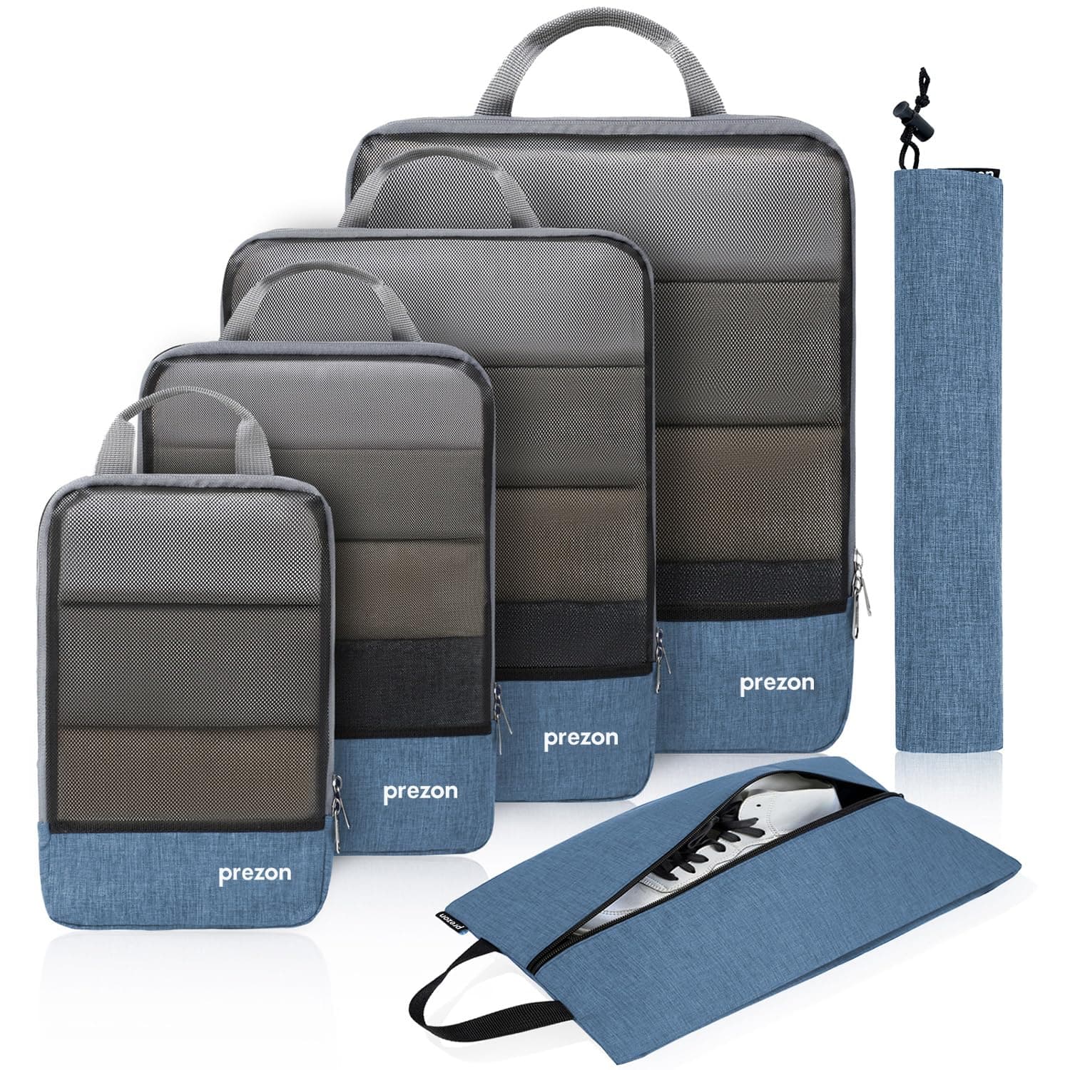 Compression Packing Cubes with Travel Shoes Bag and Laundry Bag, Luggage Organiser Set, Extensible Suitcase Organiser, Packing Organisers for Suitcases, Packing Cubes for Travel or Storage