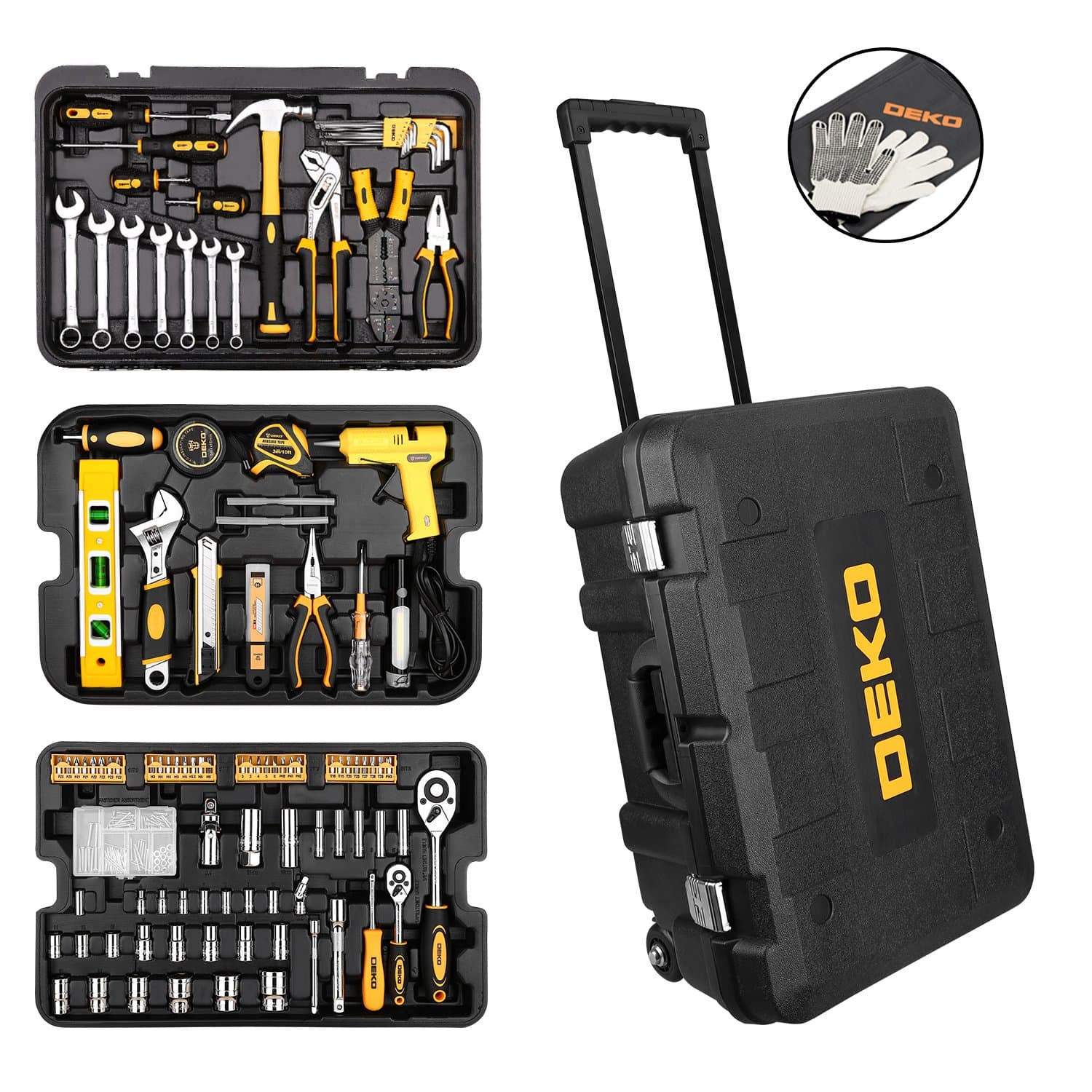 DEKO 255 Piece Tool Set with Rolling Tool Box Metric Socket Wrench Hand Tool Kit