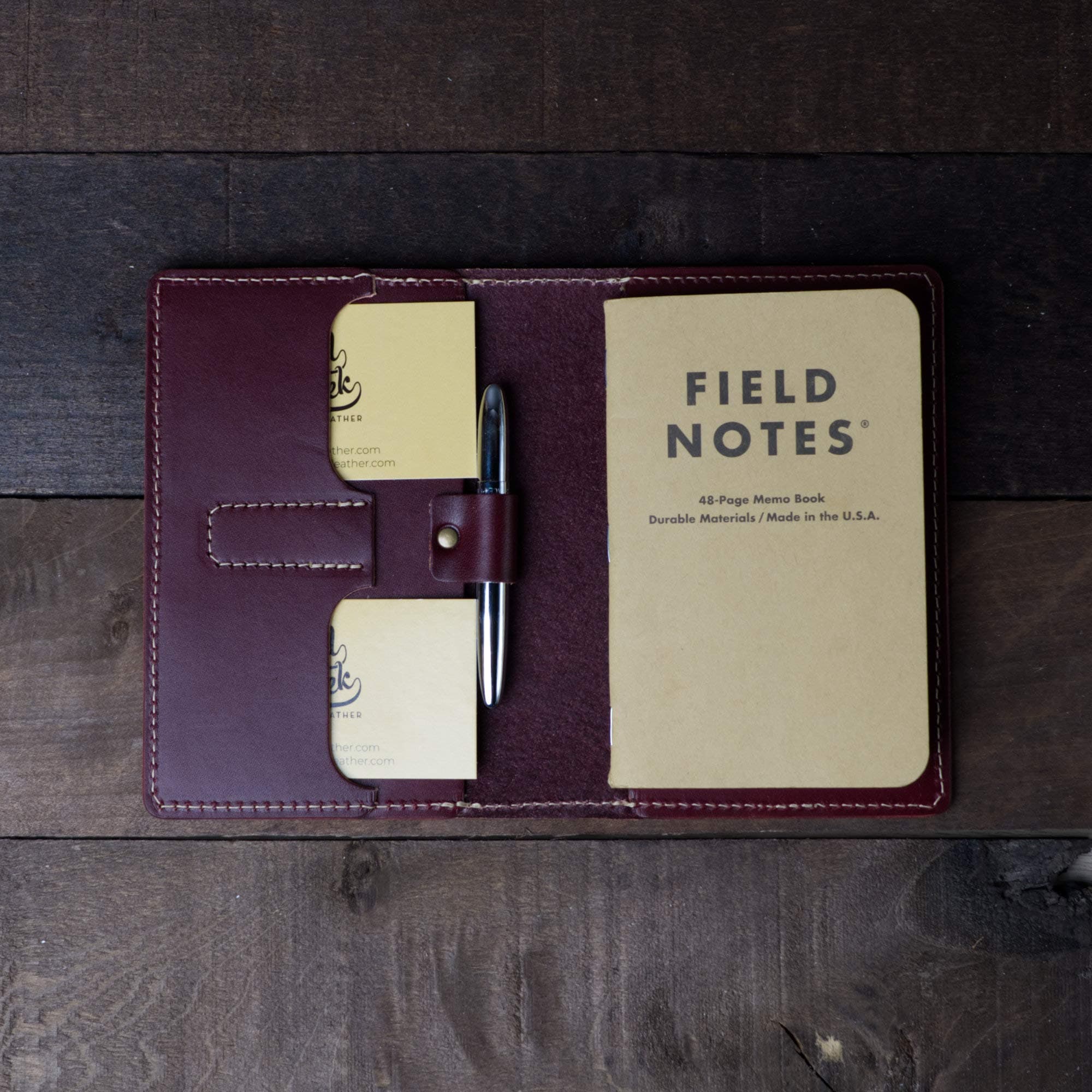 Coal Creek Leather Field Notes Cover with Pen Holder/Moleskine Cover - American Full Grain Leather/Moleskine Wallet/Minimalist/External Pen Holder/Moleskine Pen / FLD2 / Personalized