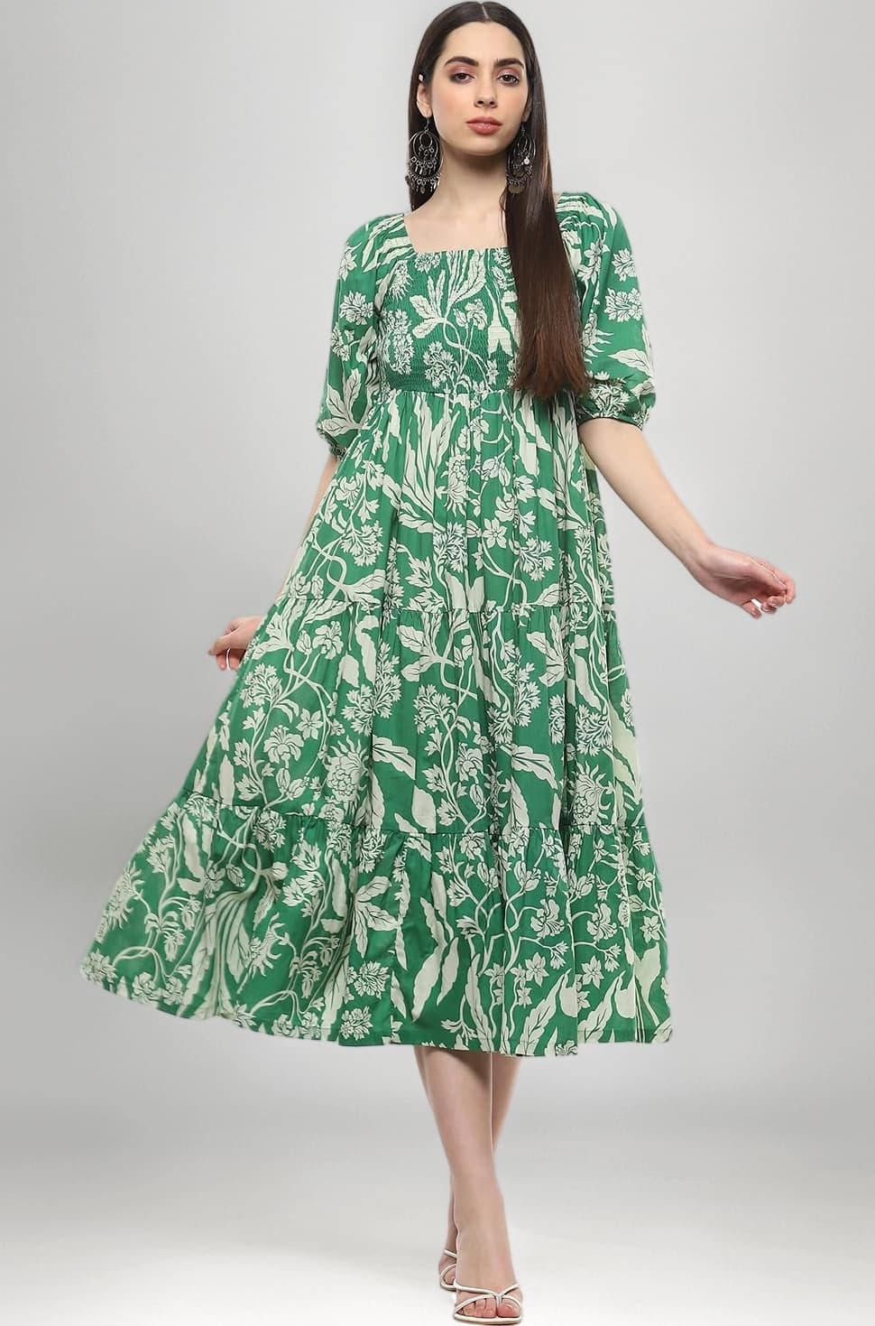 BIBA Women Maxi Cotton Tiered Dress