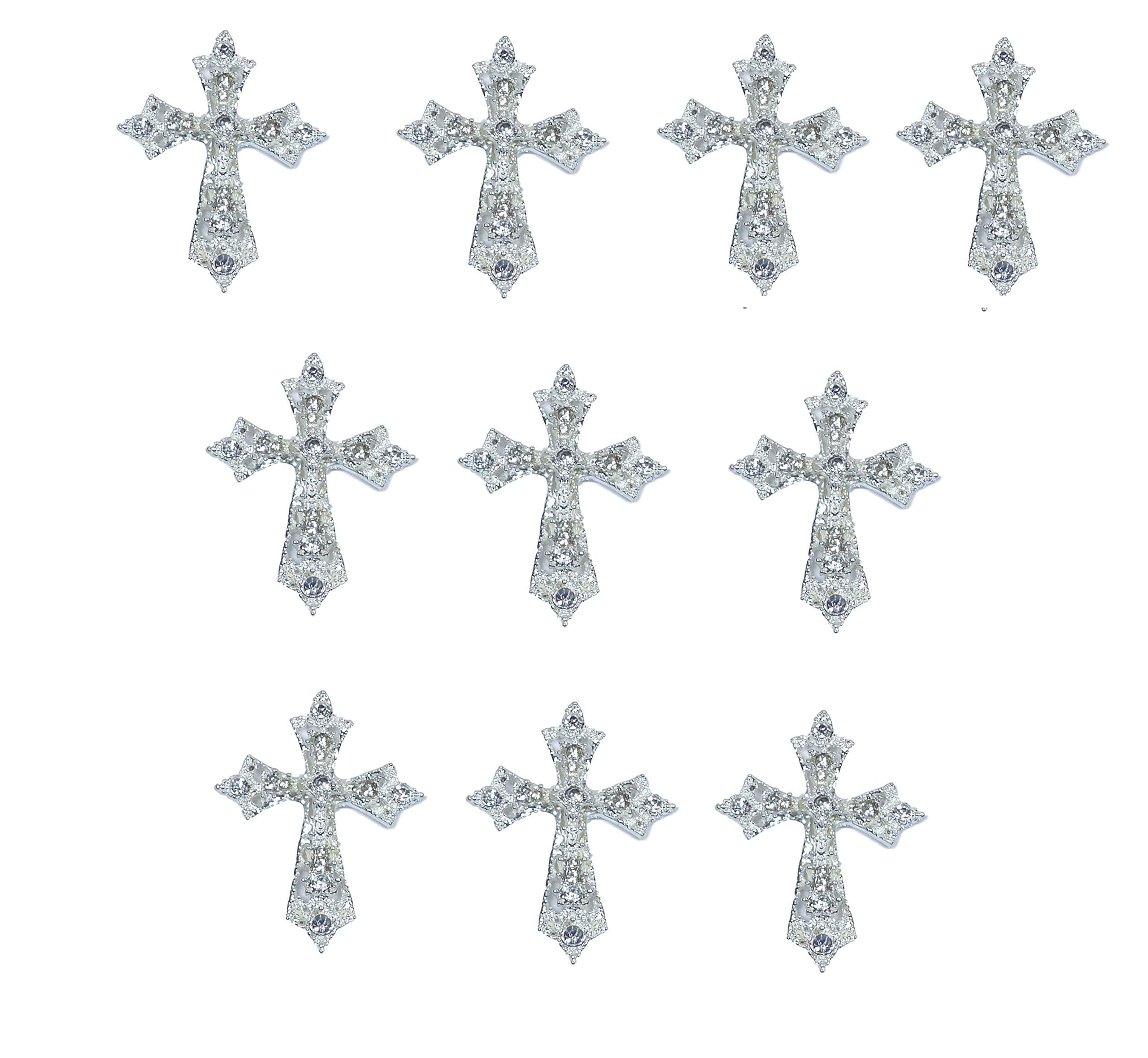 10pcs Silver Diamante Rhinestone Cross Embellishments Flat Back Crystal with Sparkly Grade A Rhinestones