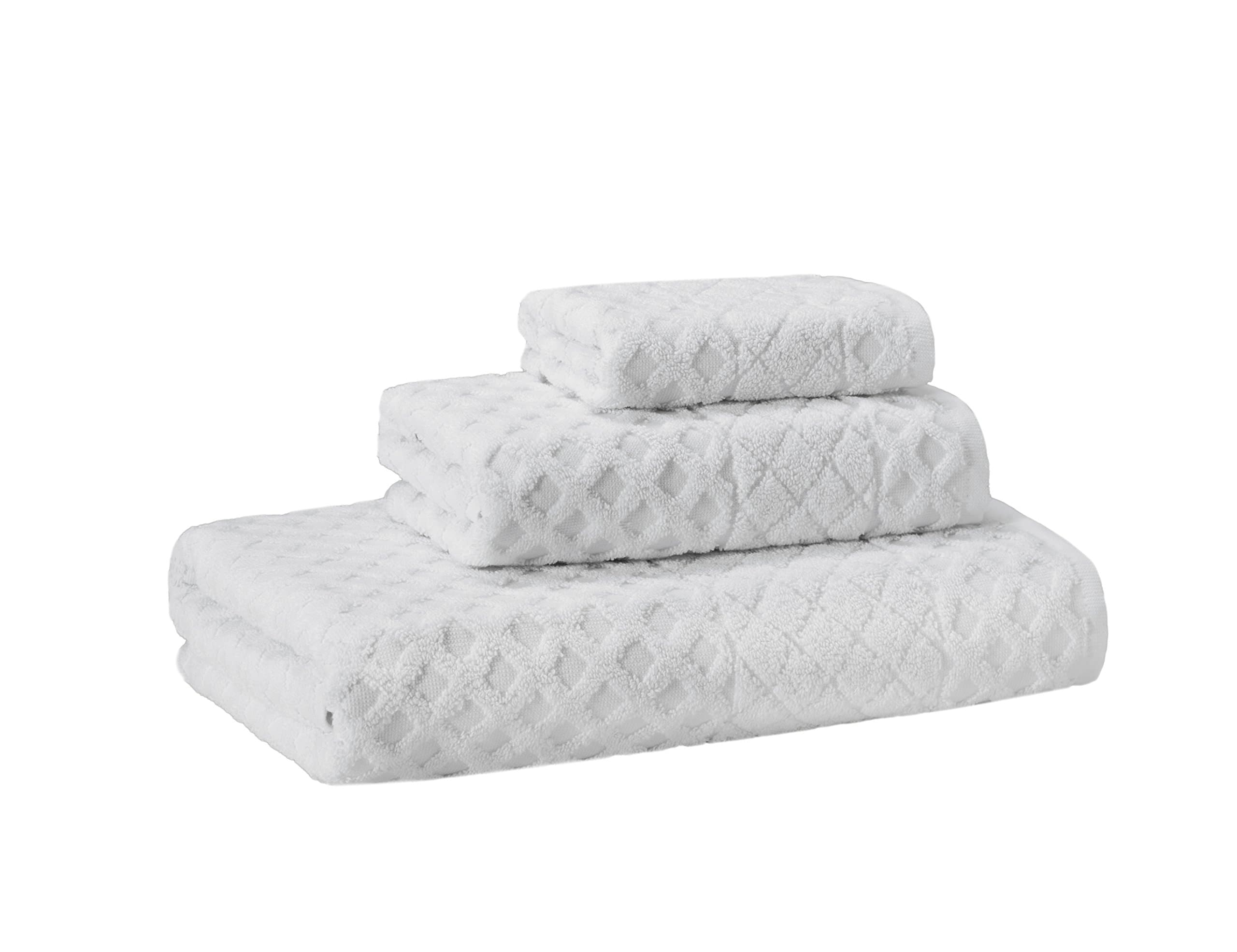 Enchante Home 3 Piece Luxury Jacquard 100% Turkish Cotton Towel Set, Glossy, White