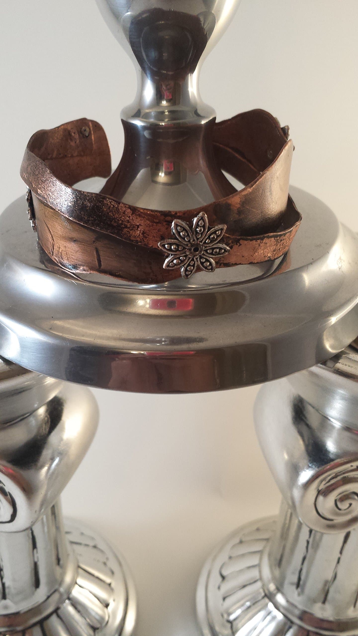 Copper Cuff Bracelet Oxidized Triple Cuff Spider with Silver Flowers by LGBStyles Jewelry