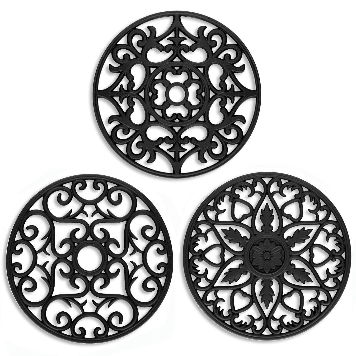 ME.FAN Trivets for Dishes/Pots/Pans, 3 Pcs Silicone Mats, Flexible/Durable/Non Slip Hot Pads to Protect Table and Counter Top (Black)