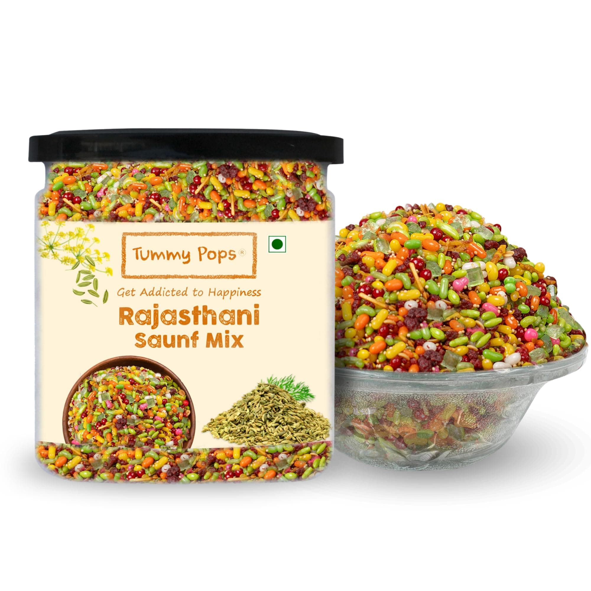 Tummy Pops | Rajasthani Saunf Mix - 350gm Jar | Handmade & Sun-dried After Meal Digestives Mukhwas Mouth Fresheners, Sweet Fennel Seeds Saunf Mouth Fresheners | Hygienically Prepared & Packed