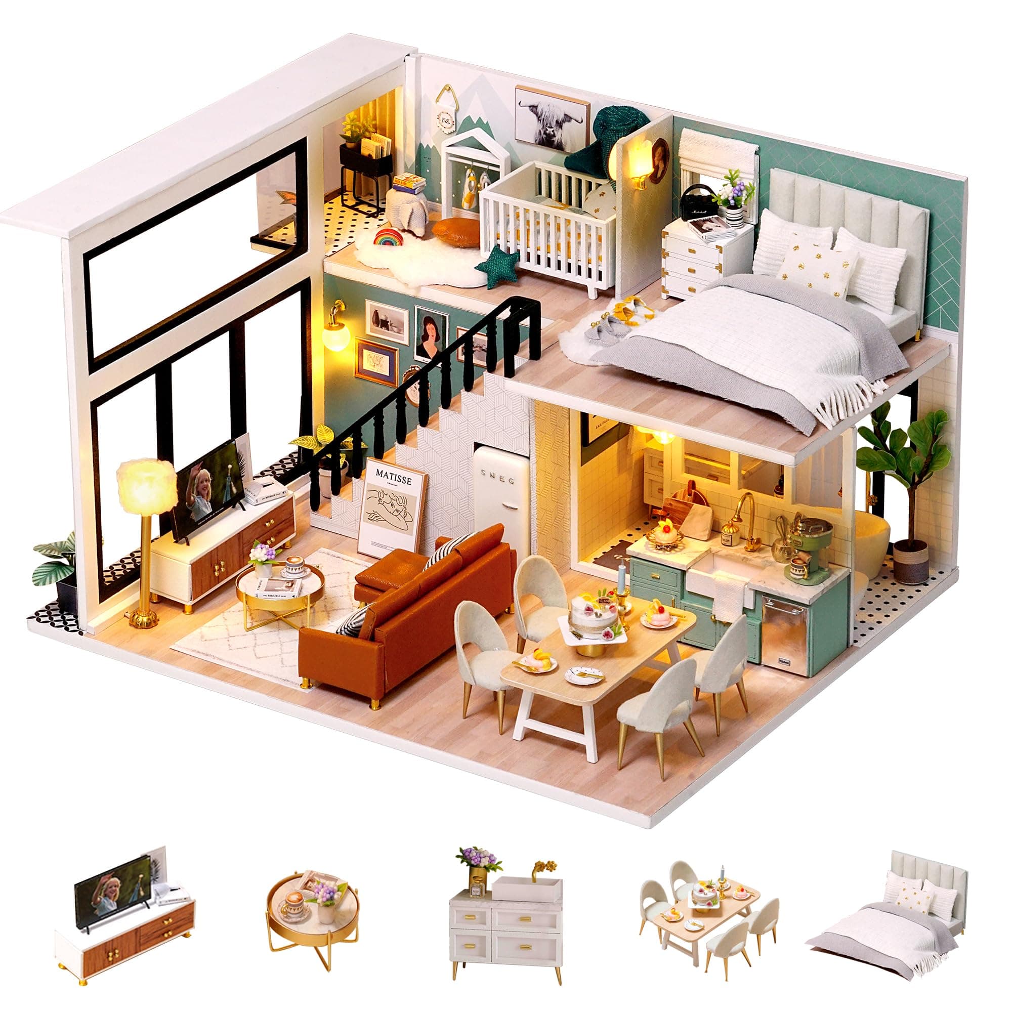 Flever Dollhouse Miniature DIY House Kit Creative Room with Loft Apartment Scene for Romantic Artwork Gift (Comfortable Life)
