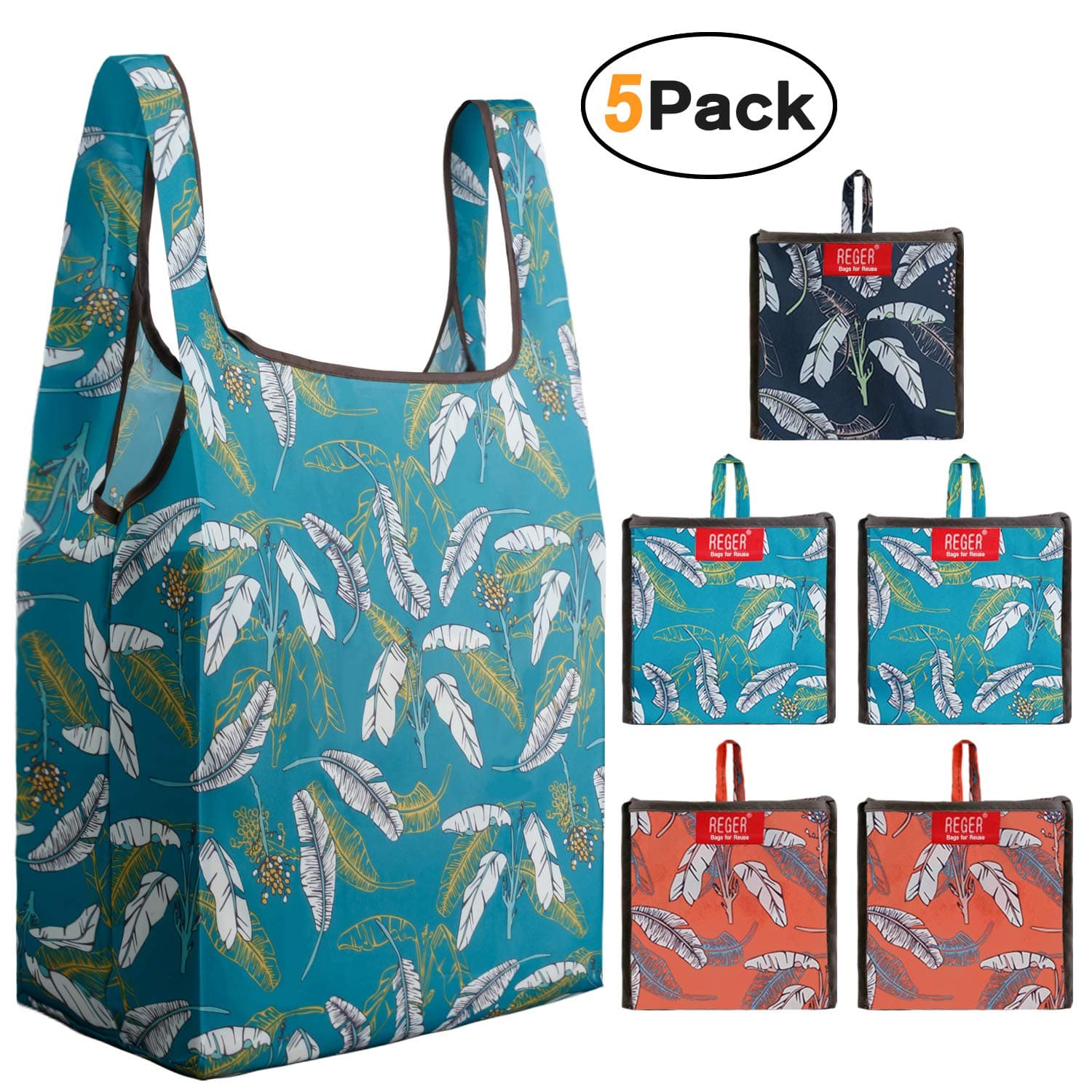 REGER 50 LBS Foldable Grocery Shopping Bags Recycle Bags Fit Built-in Pouch Totes Bulk Fabric Cloth Bags Gift Bags Light Weight Washable Flat Bottom Roomy Eco