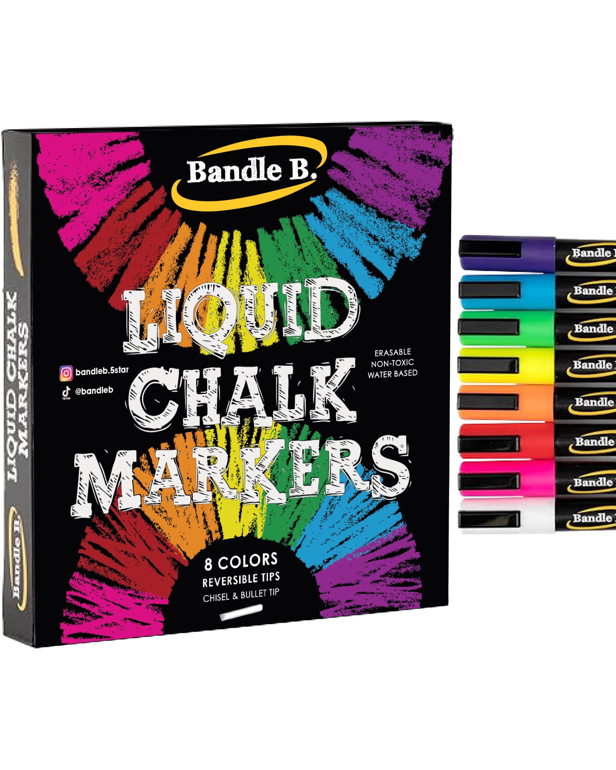 Chalk Markers - 8 Vibrant, Erasable, Non-Toxic, Water-Based, Reversible Tips, For Kids & Adults for Glass or Chalkboard Markers for Businesses, Restaurants, Liquid Chalk Markers (Vibrant 6mm)
