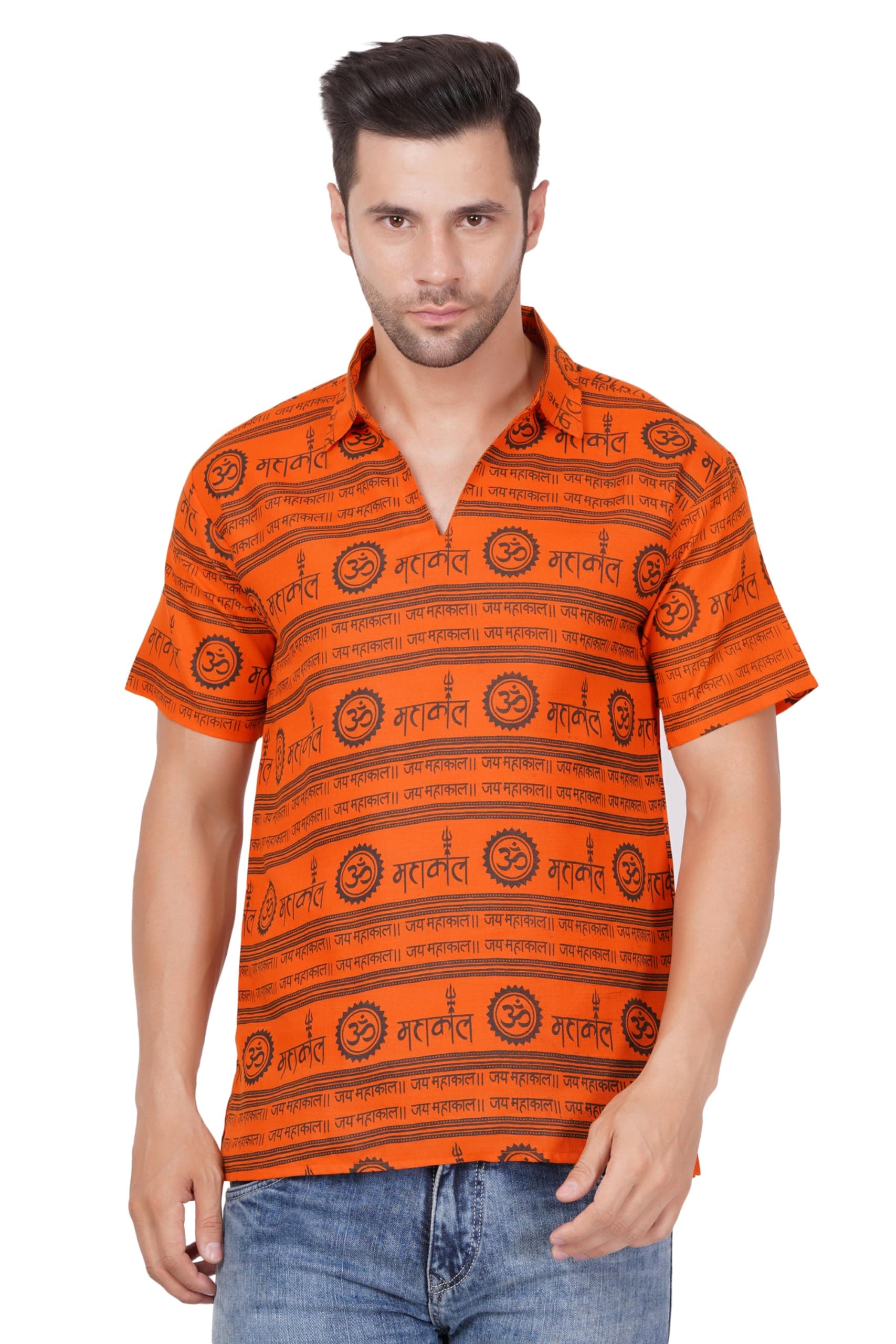 Axolotl Premium Lord Mahakaal Damru Om Printed Men Short Kurta