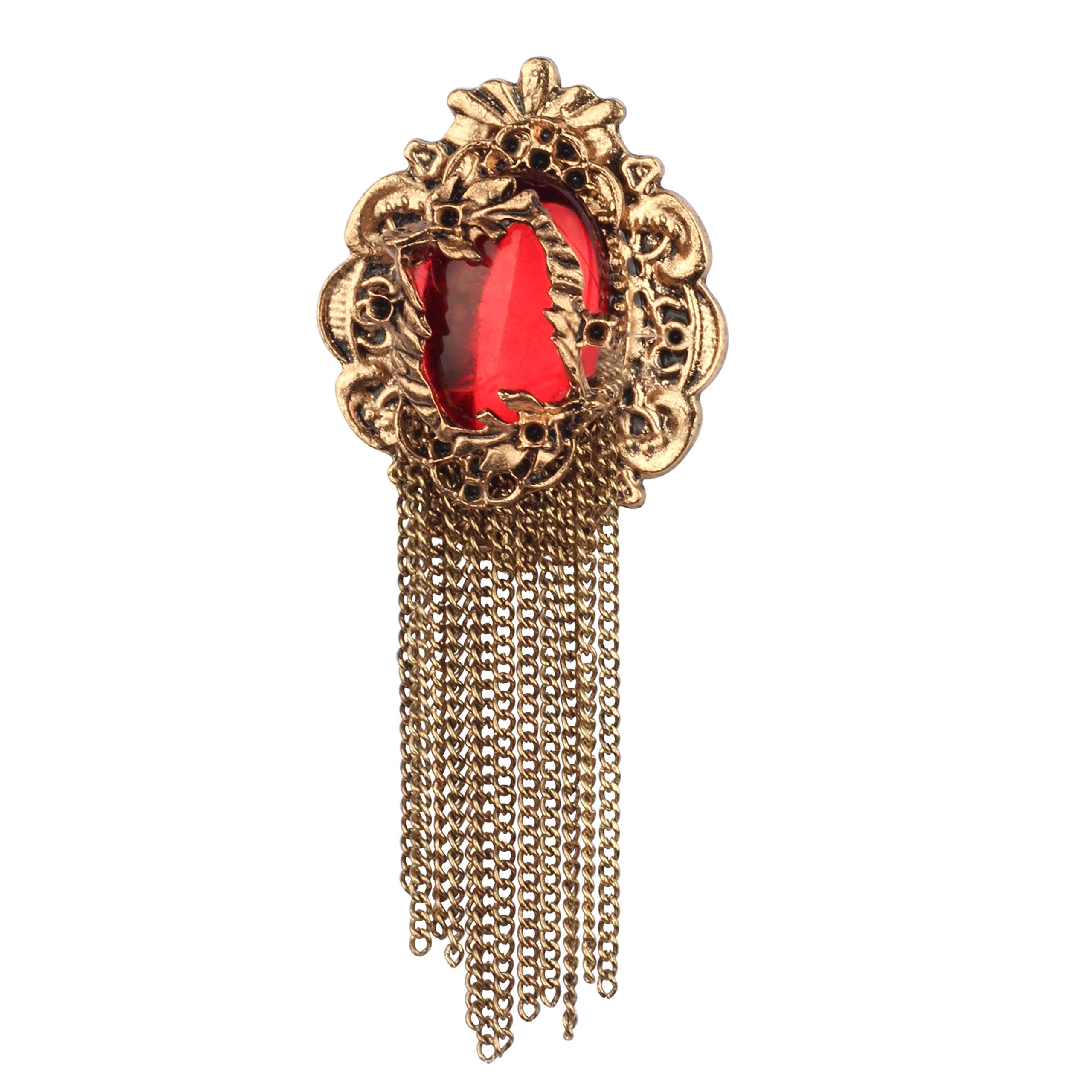 Panjatan Vintage Look Hanging Chain Crystal Pin Brooch.