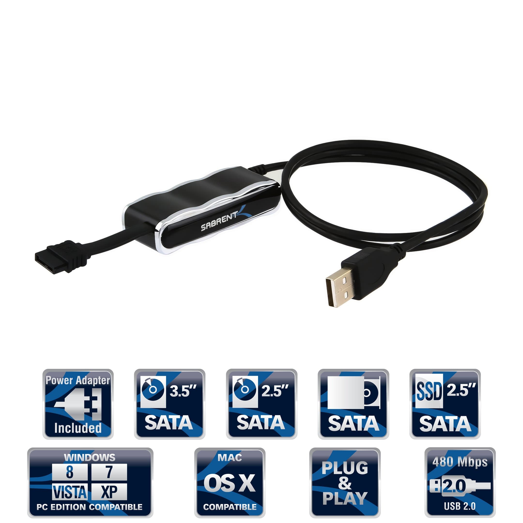 Sabrent SATA-C35U Serial ATA to USB 2.0 Cable Converter Adapter with Power Supply