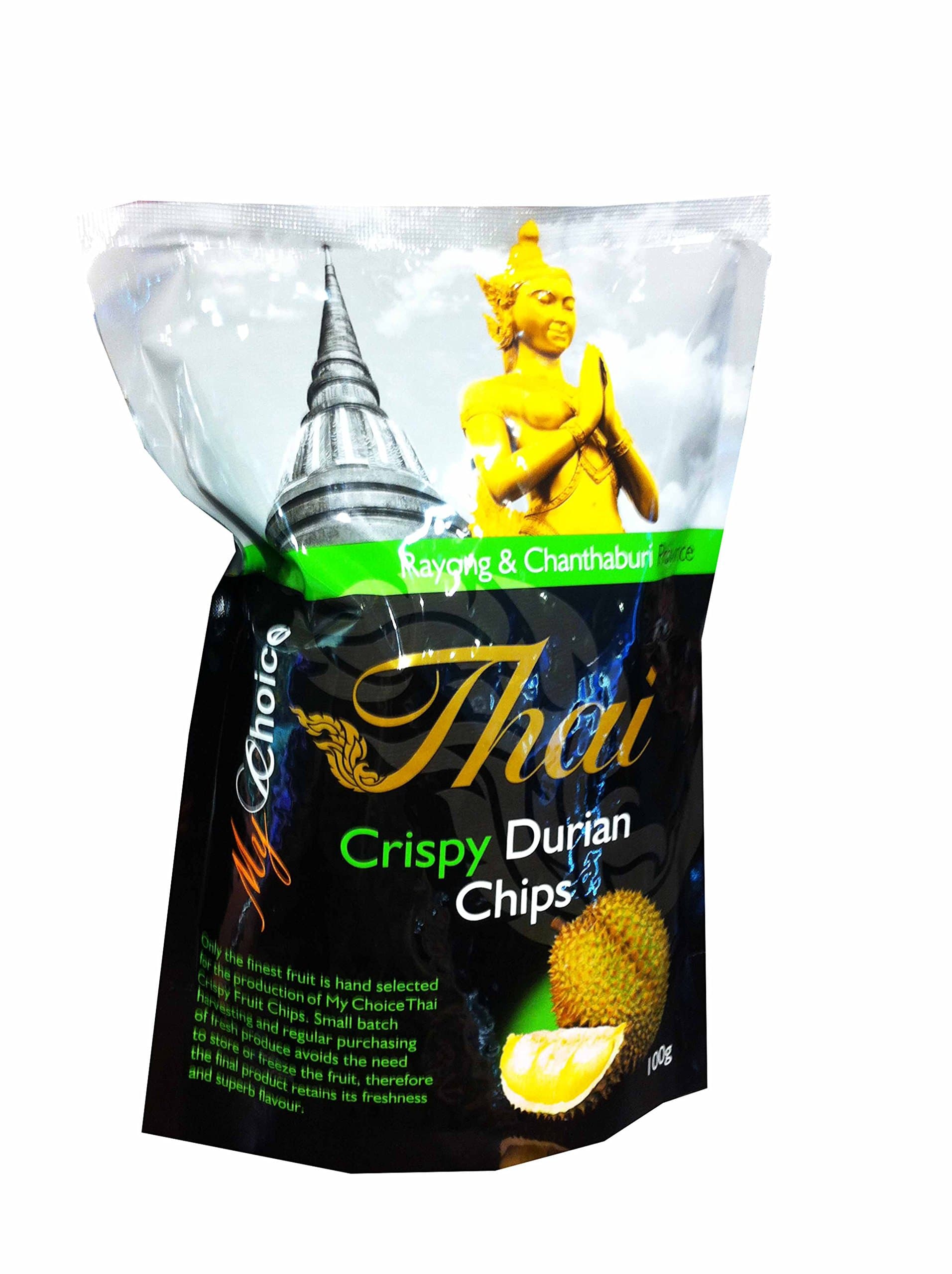 Crispy Durian Chips, Delicious Fruit Snack From My Choice Thai Brand, 4 or 5 Strar Otop Rating Approved. (100 G/Pack)