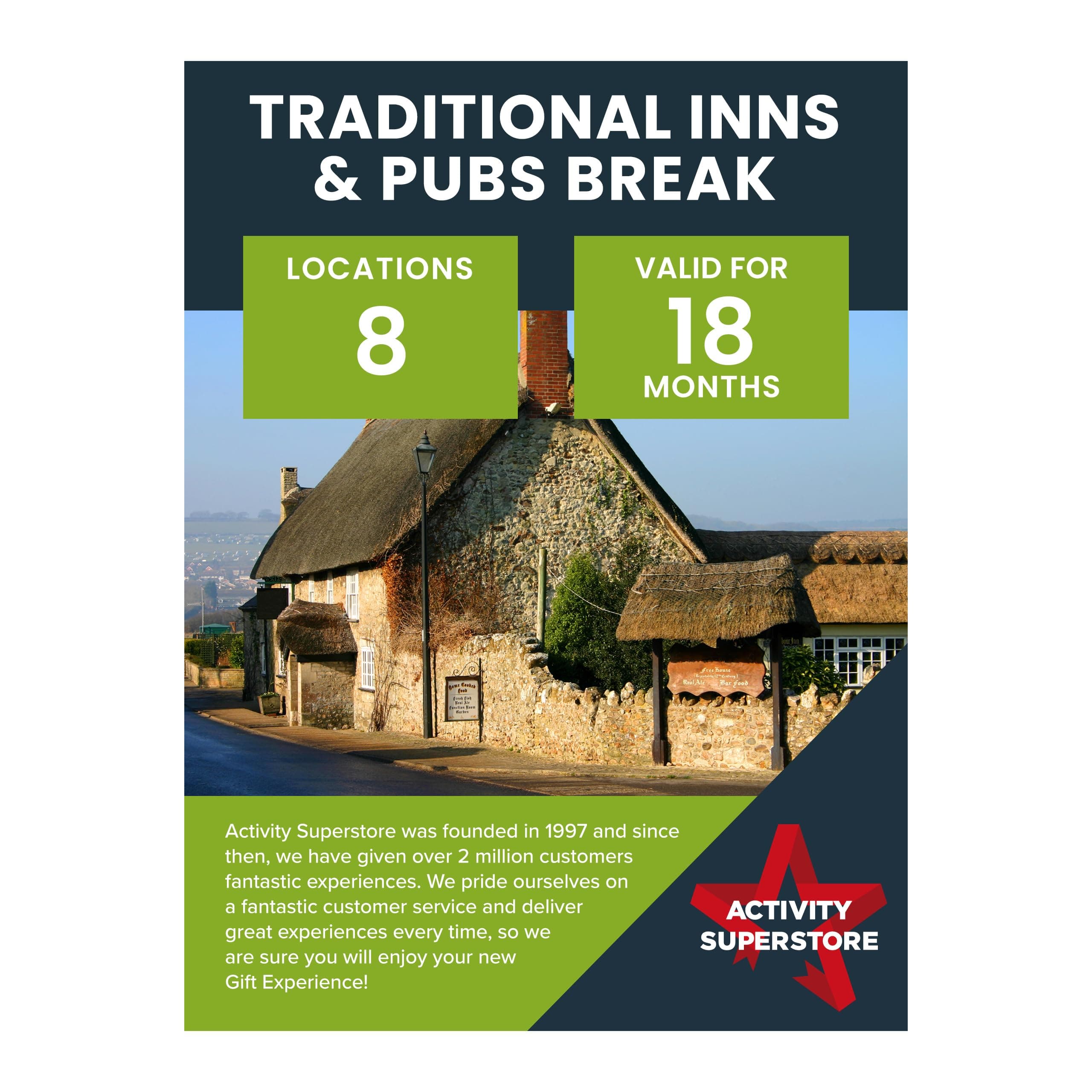 Activity Superstore Traditional Inns & Pubs Break for Two Gift Experience Voucher, Available at 8 UK Locations, 18-month Validity, Experience Days, Couples Gifts, Retirement Gifts