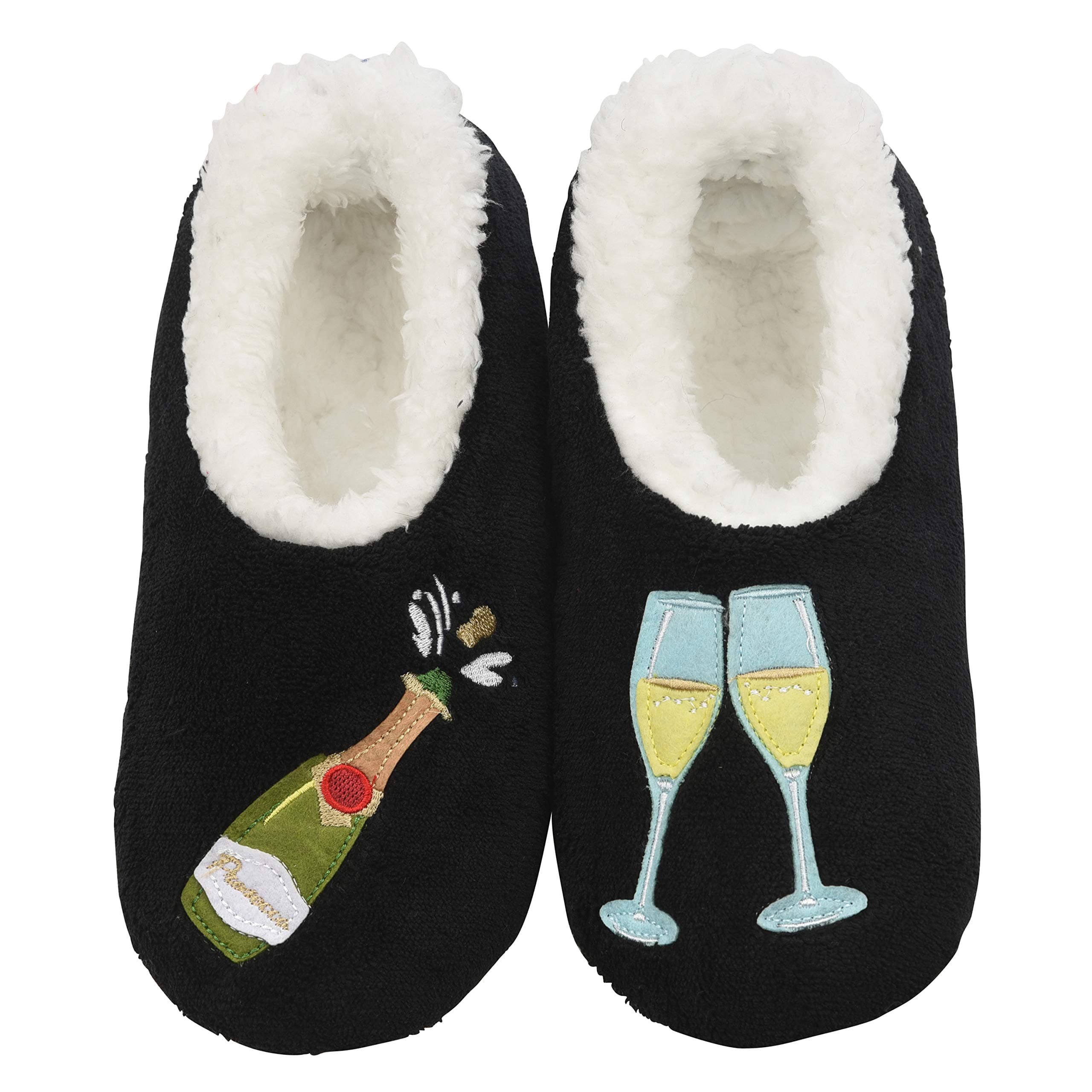 Snoozies Womens Pairables - Funny Slippers for Women - Womens Slippers - House Slippers - Prosecco Black - Medium