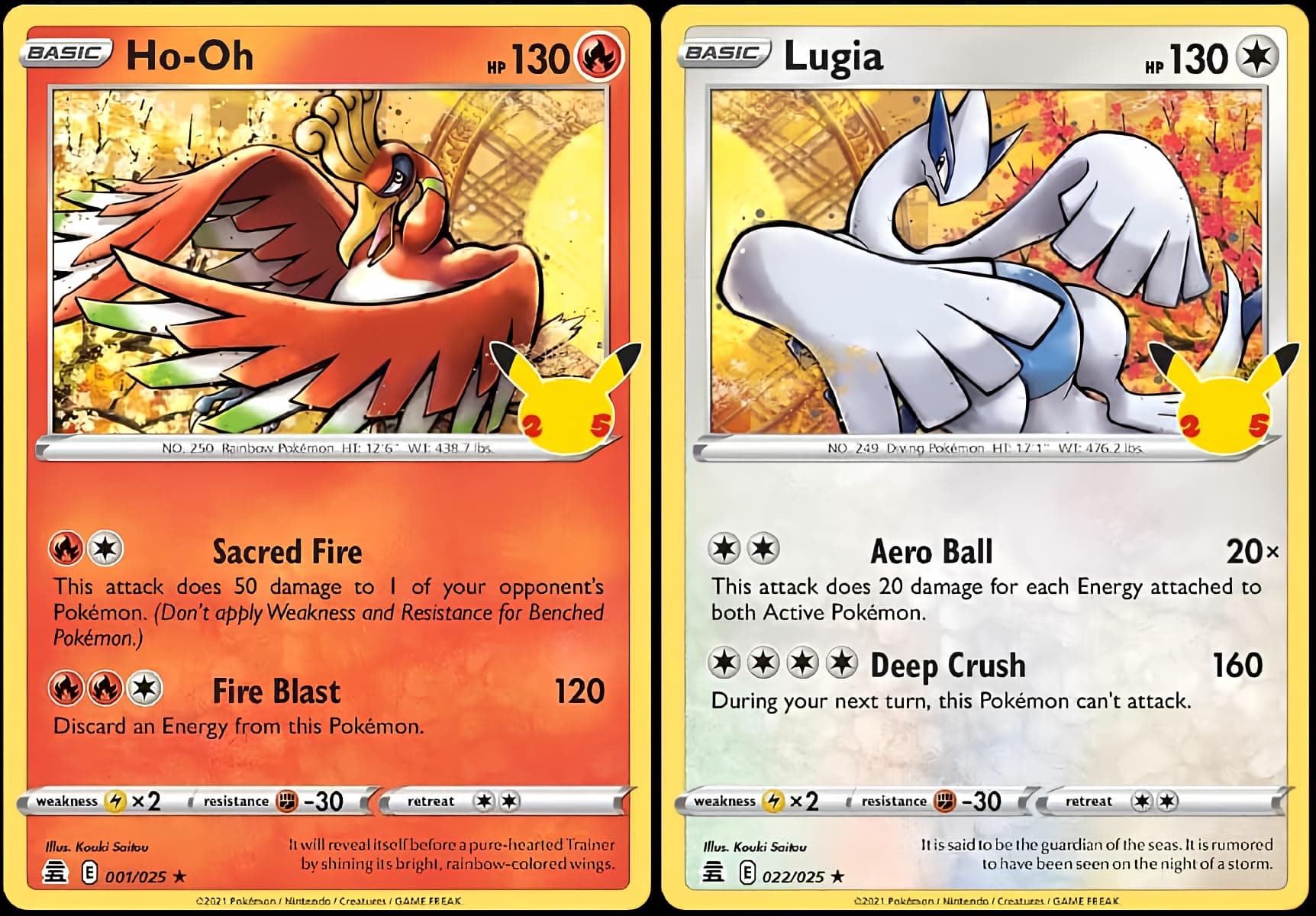 Lugia & Ho-oh - Pokemon Celebration Card Lotto - Legendary Holo Foil - 022/025 & 001/027