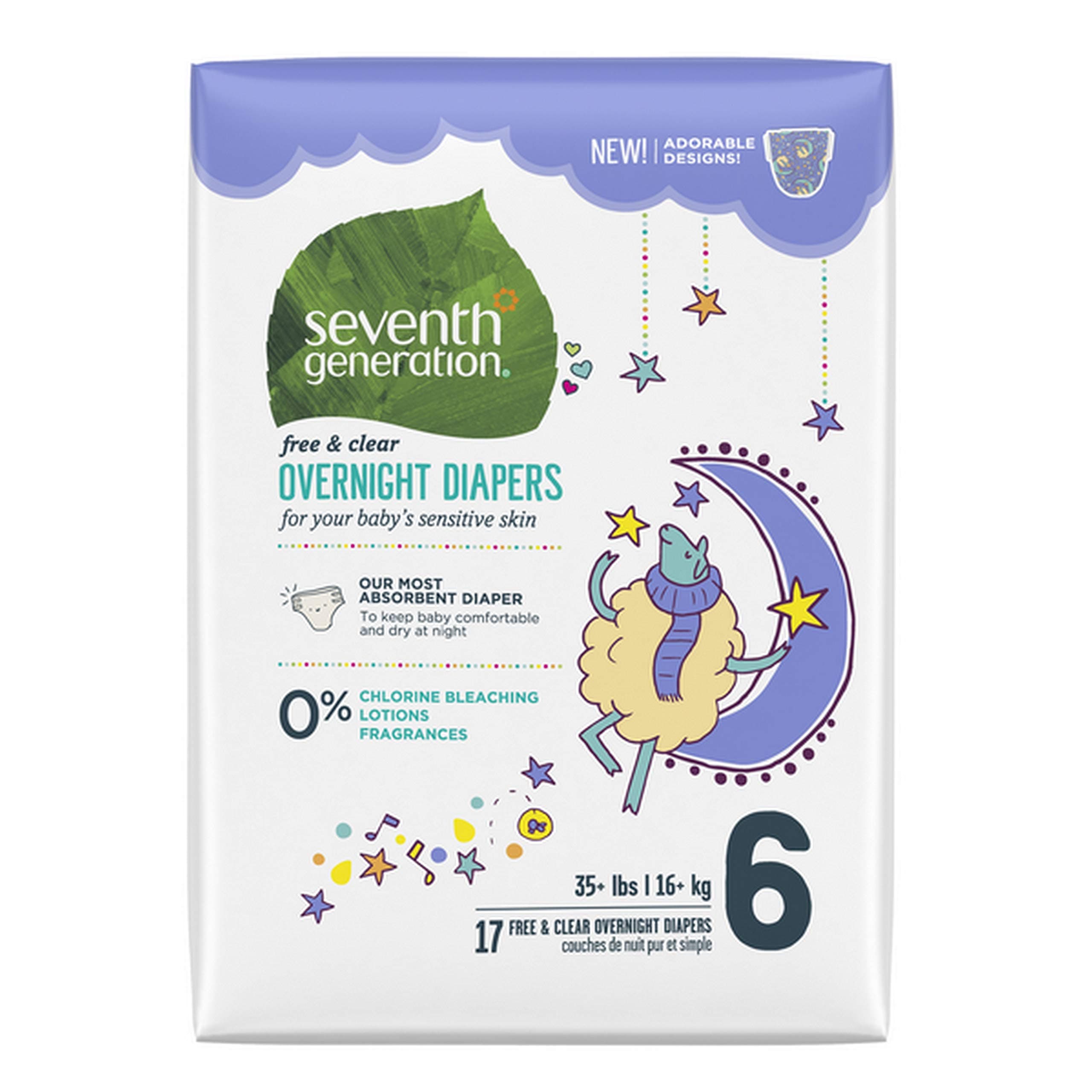 Seventh Generation Baby Size 6 Overnight Diapers 17 Count