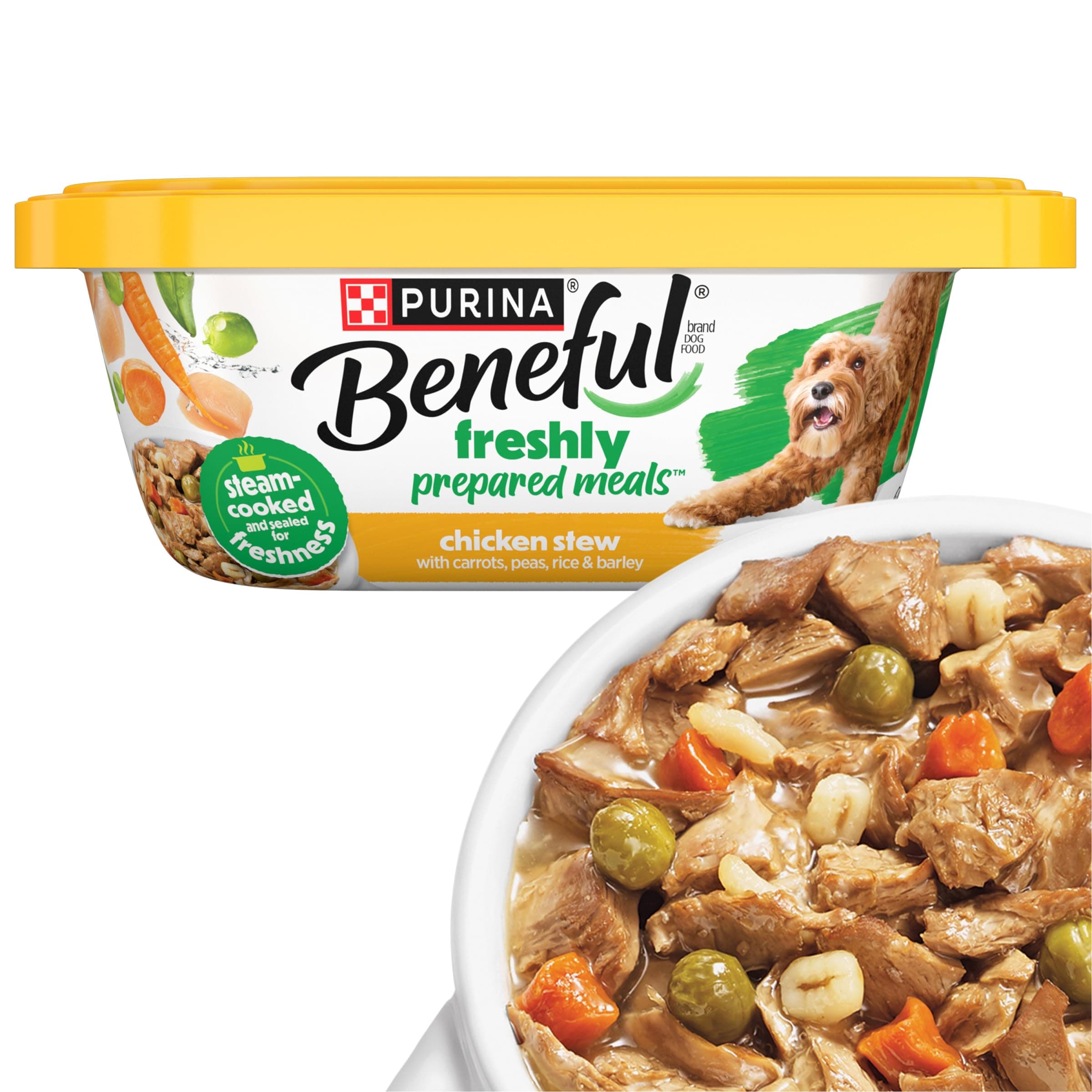 Purina Beneful Wet Dog Food Freshly Prepared Meals Chicken Stew with Rice, Carrots, Peas, and Barley - (Pack of 8) 10 oz. Tubs