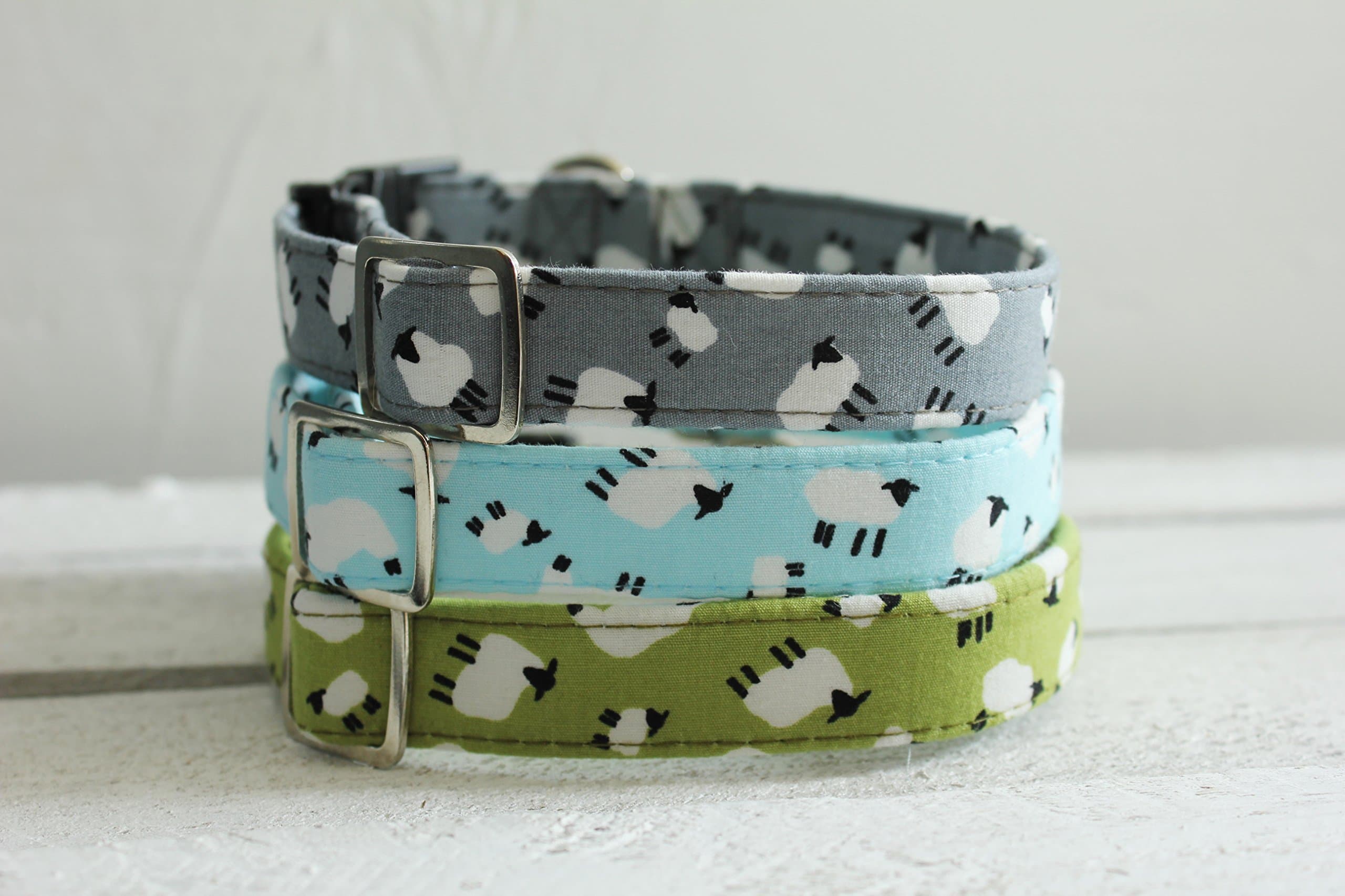 Dog Collar Sheep Print - Blue, Green or Grey Sheep dog collar - add a matching lead and bandana or bow tie.