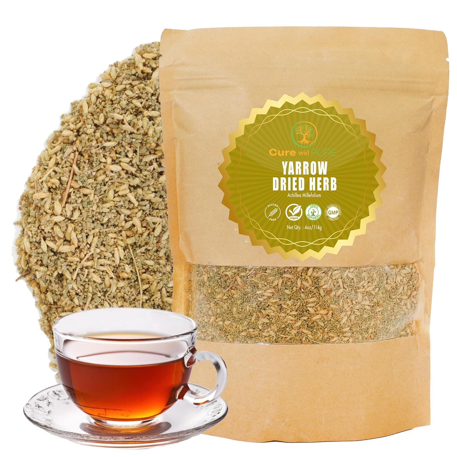Organic Dried Yarrow Herb - 4 oz Non-GMO Cut & Sifted Yarrow Flower - Organic Yarrow Tea for Wellbeing