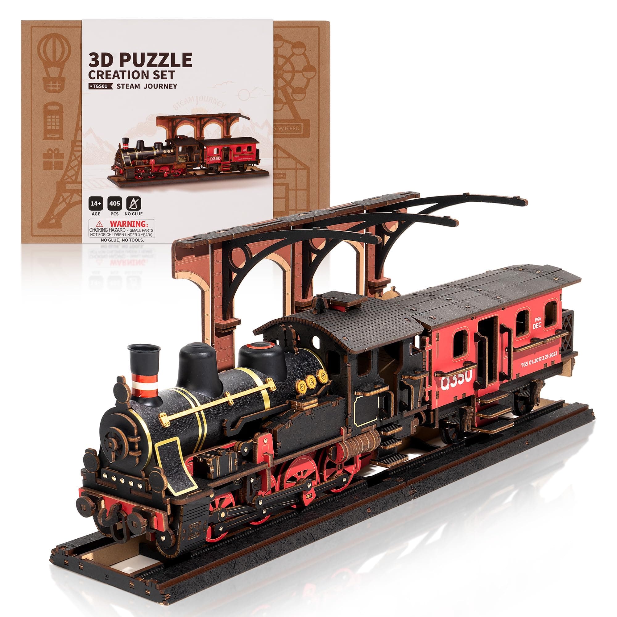 ROBOTIME 3D Puzzles for Adults Wooden Puzzle DIY Model Steampunk Train Kit to Build Wood Craft Kit Toy Hobby Gift Home Decor (Steam Journey)