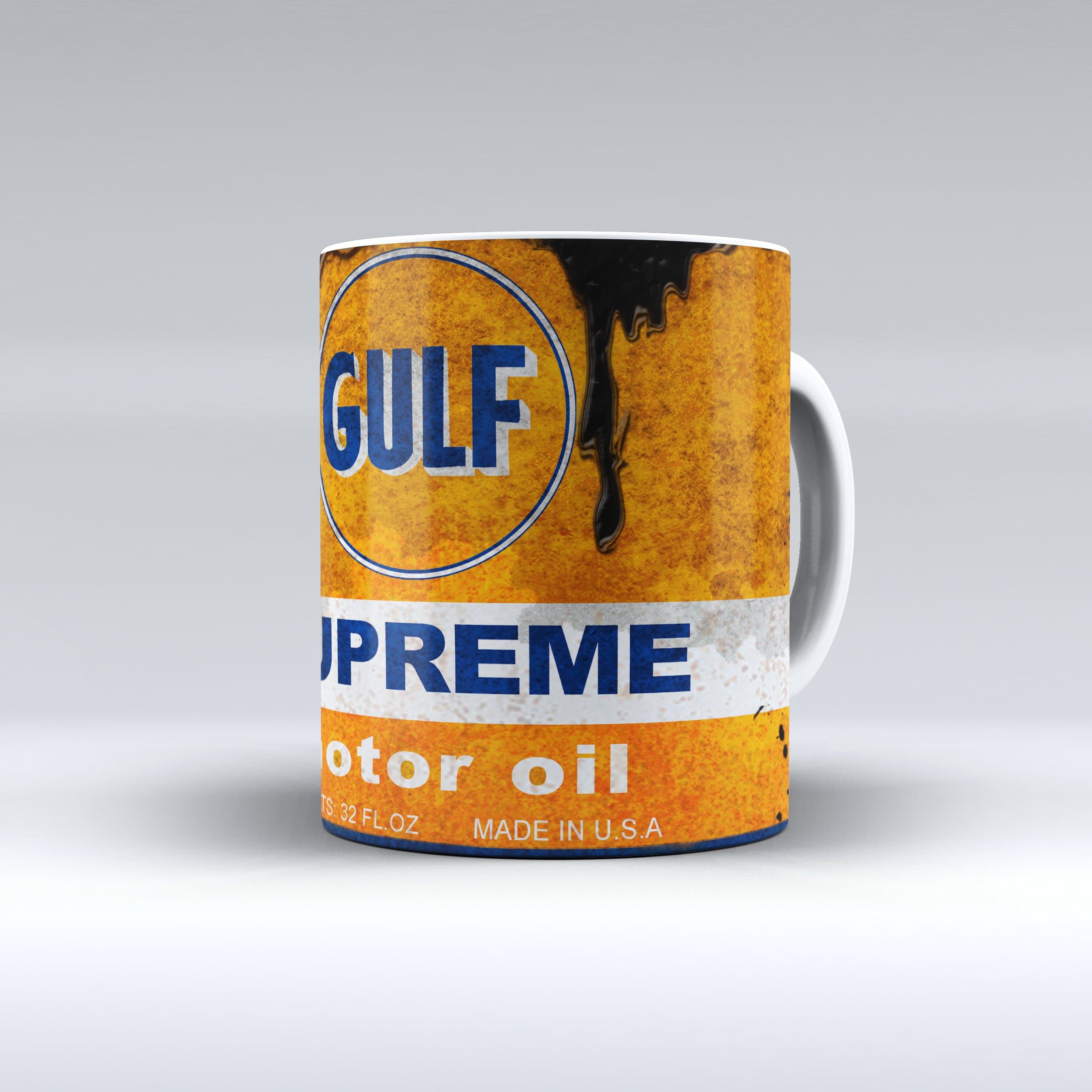 Coffee Mug 11 Oz Vintage Gulf Motor Oil Can Garage Collectible