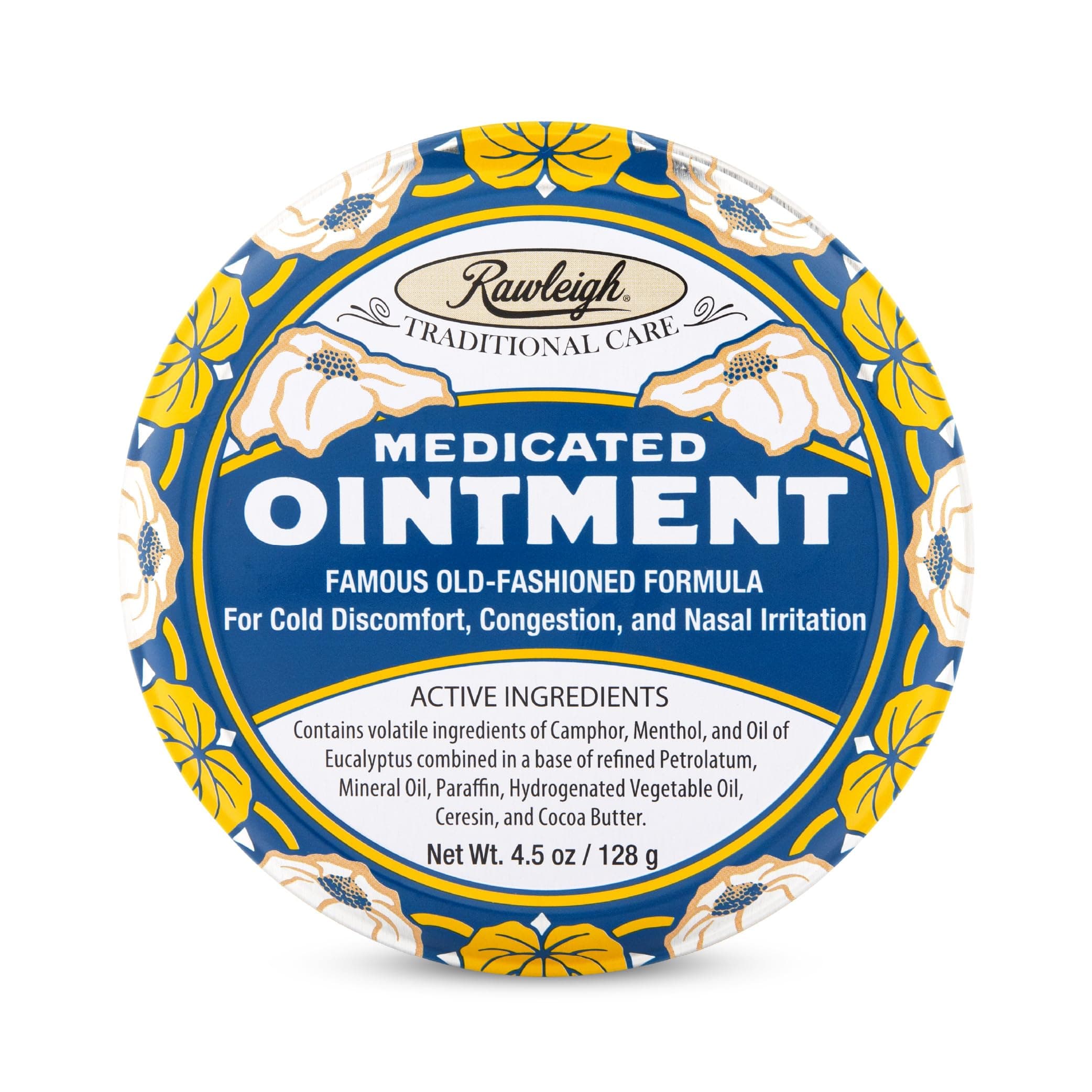 Rawleigh Medicated Ointment: 4.5 oz Blue Tin, Adults & Kids: Topical Chest Rub for Cold, Nasal Congestion, with Camphor, Menthol & Eucalyptus, Non-Greasy Formula - Pack of 1