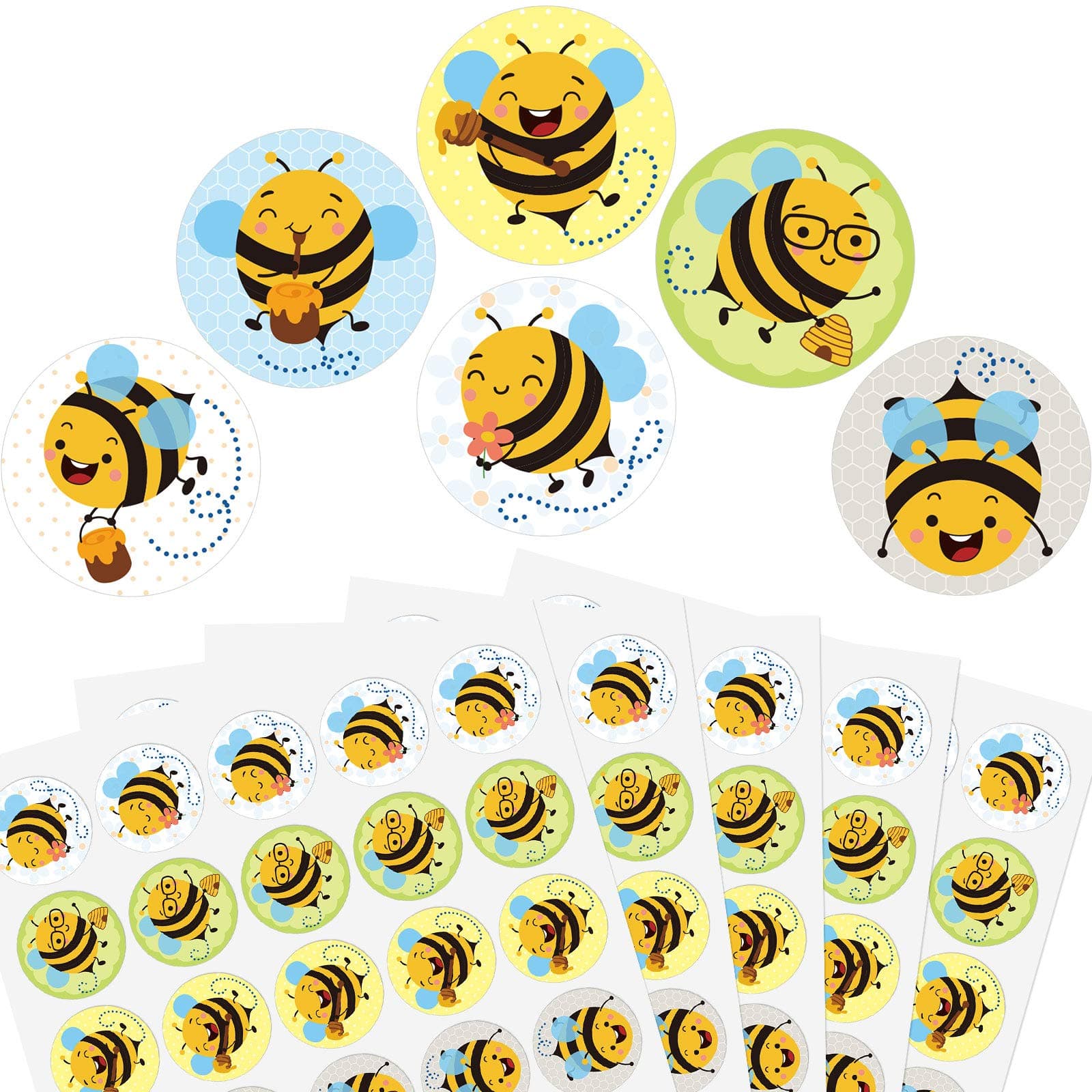Zonon 600 Pieces Bee Stickers Cute Yellow Bumble Honey Bee Stickers Round Bee Label Decals for Kids Birthday Baby Shower Teacher Reward Bee Theme Party Classroom Decoration, 1.2 Inch