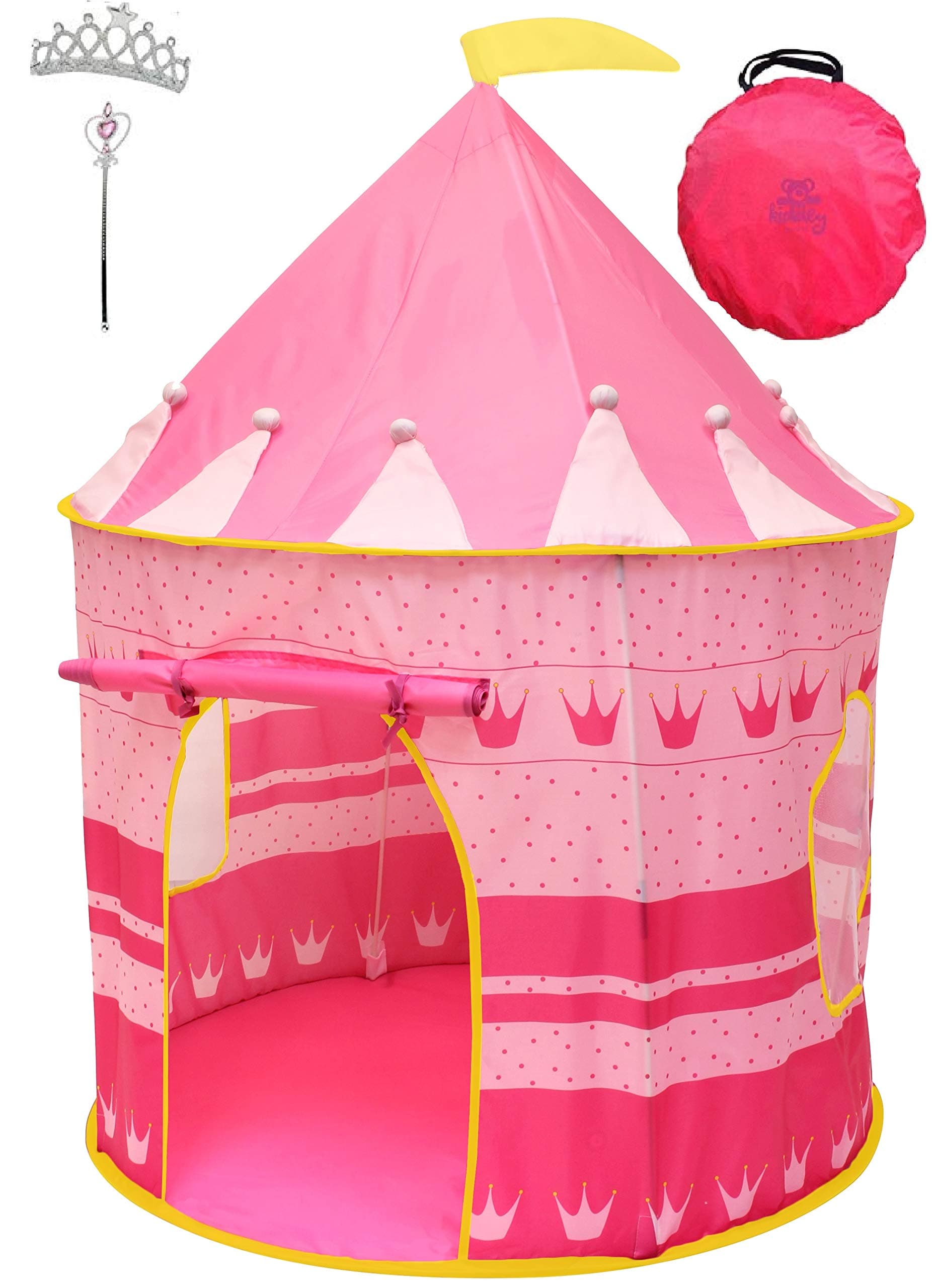 Princess Castle Kids Play Tent – Pop Up Girls Pink Foldable Play Tent/House Toy for Indoor/Outdoor Use - Tiara and Wand Included - Conveniently Folds into Carrying Case Included. Birthday Party Favors & Gifts for Baby, Toddlers