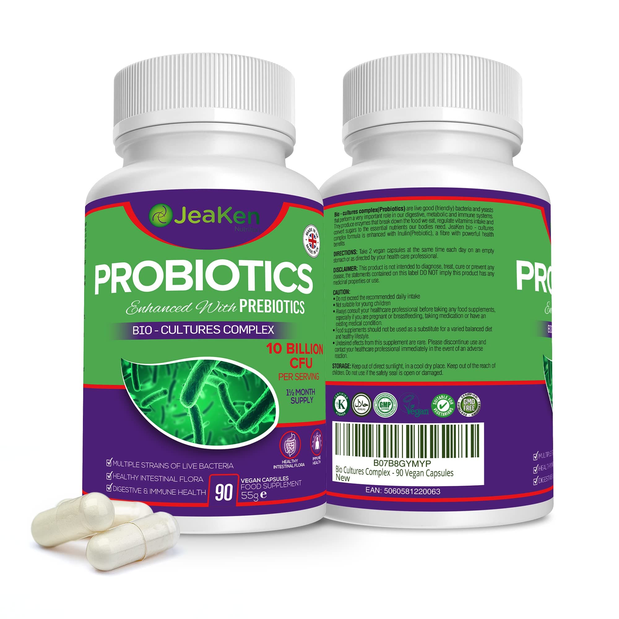 PROBIOTICS for Women and Men – Prebiotics-Enriched Probiotics Gut Health Supplement for Digestive Support, Bloating Relief Anti-Bloating Probiotic Complex, 90 Vegan Capsules