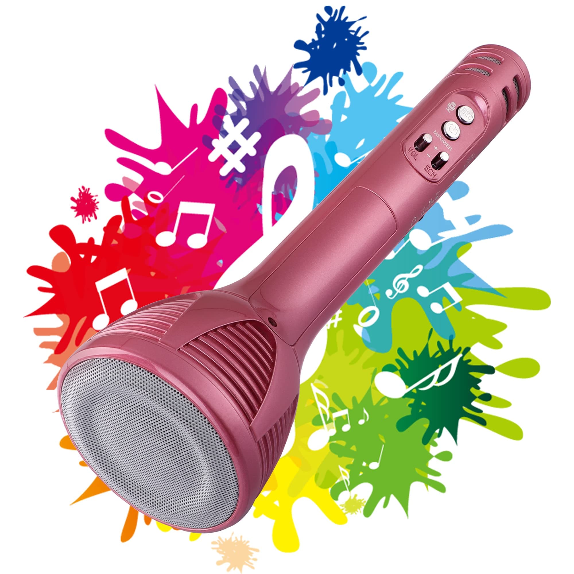 VRJTEC Bluetooth Karaoke Mic | Wireless 2-in-1 Microphone with Speaker | Audio Recording, 12 Hours Battery, USB Charging, Card Slot & AUX Port | Pink