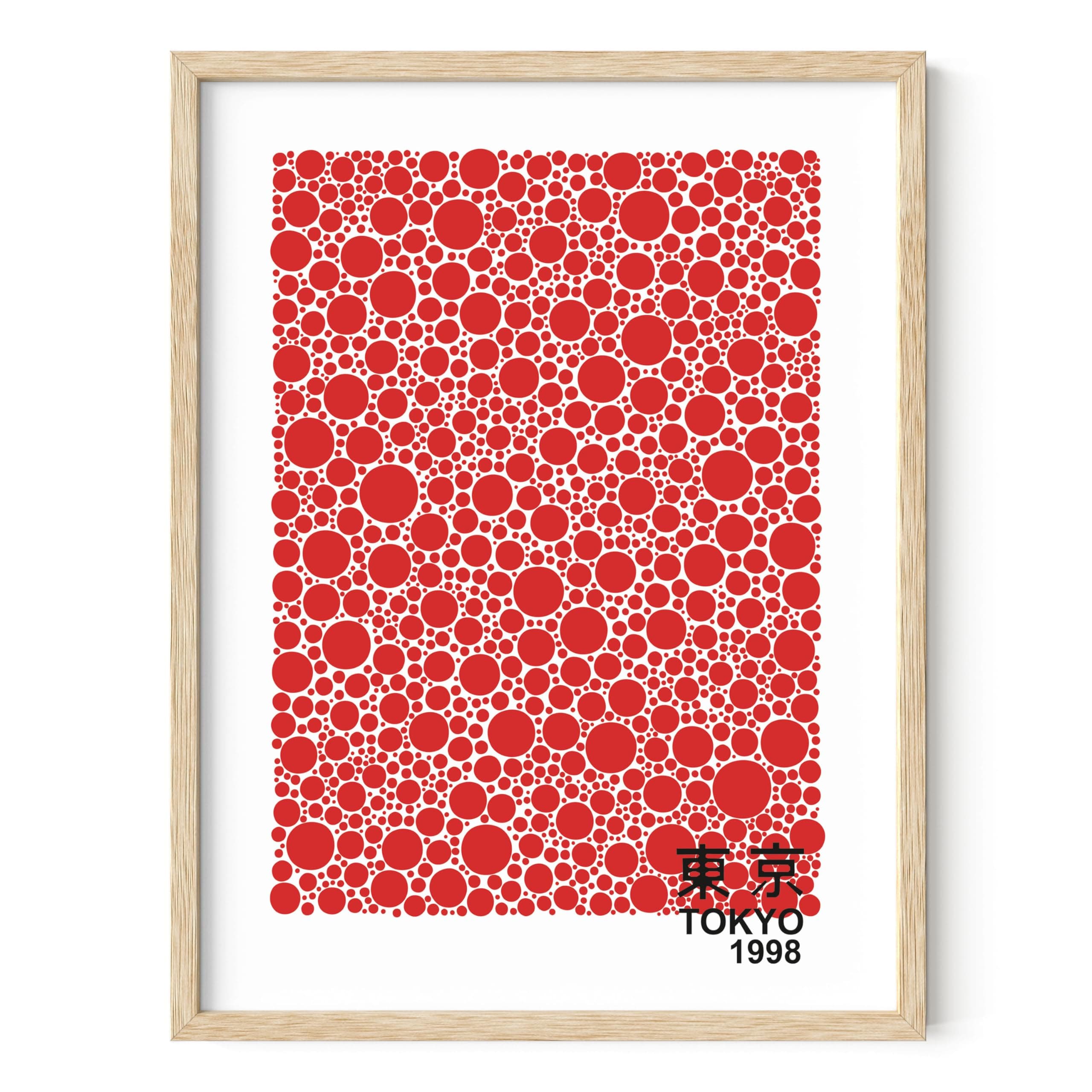 Haus and Hues Japandi Framed Posters - Red Japanese Yayoi Kusama Inspired Art, Circle Wall Art Yayoi Kusama Poster, Abstract Framed Wall Art Yayoi Kusama Wall Art Modern Japan Poster (12x16 Framed