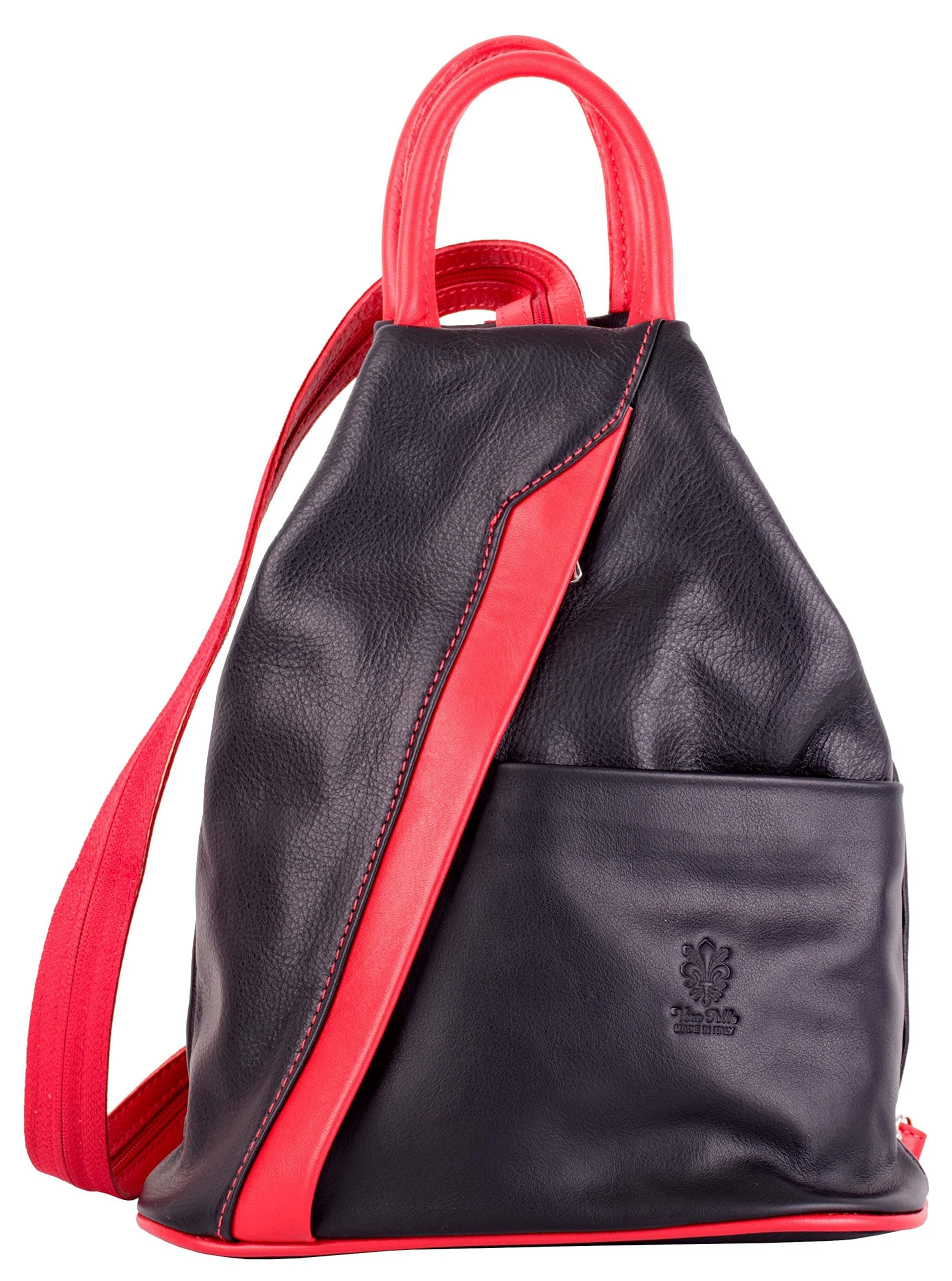 PRIMO SACCHI Italian Soft Napa Black & Red Leather Top Handle Shoulder Bag Rucksack Backpack Purse