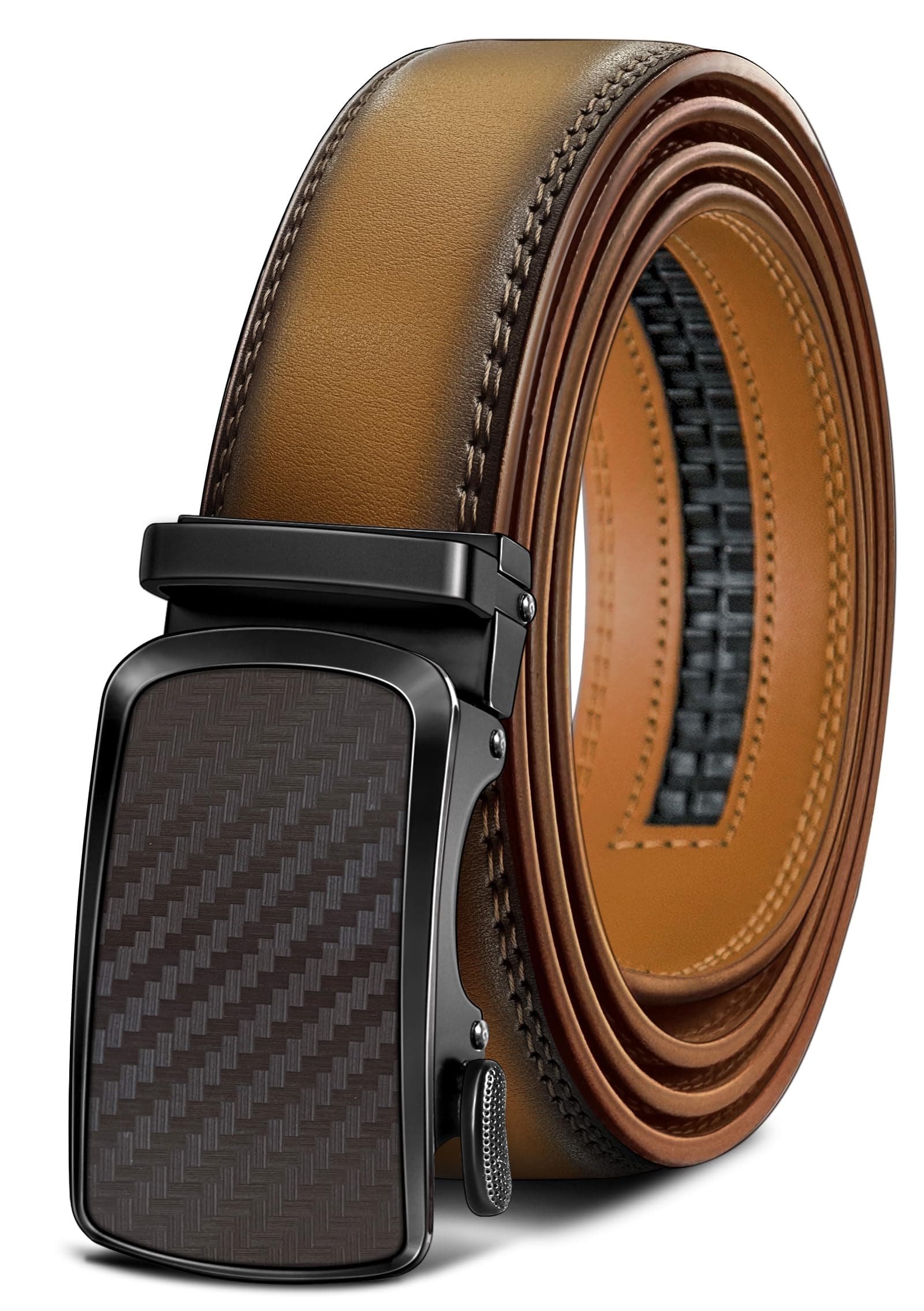 Ratchet Belt For Men –Leather Belt Cut to Fit for Dress Casual Pants Jeans 1 3/8"-Micro Adjustable