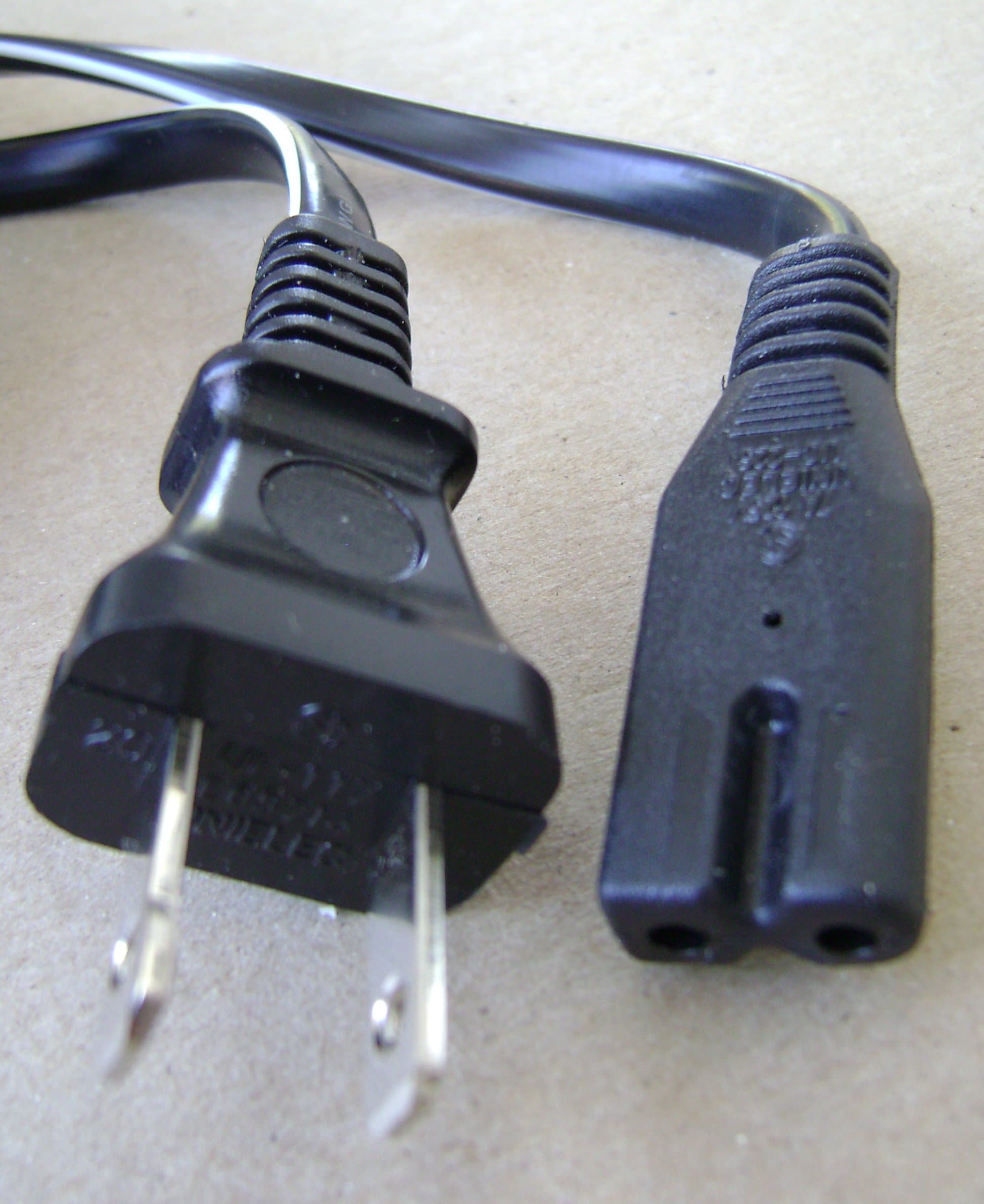 6 foot IEC C8 Two Prong AC Power Cable Cord - Black