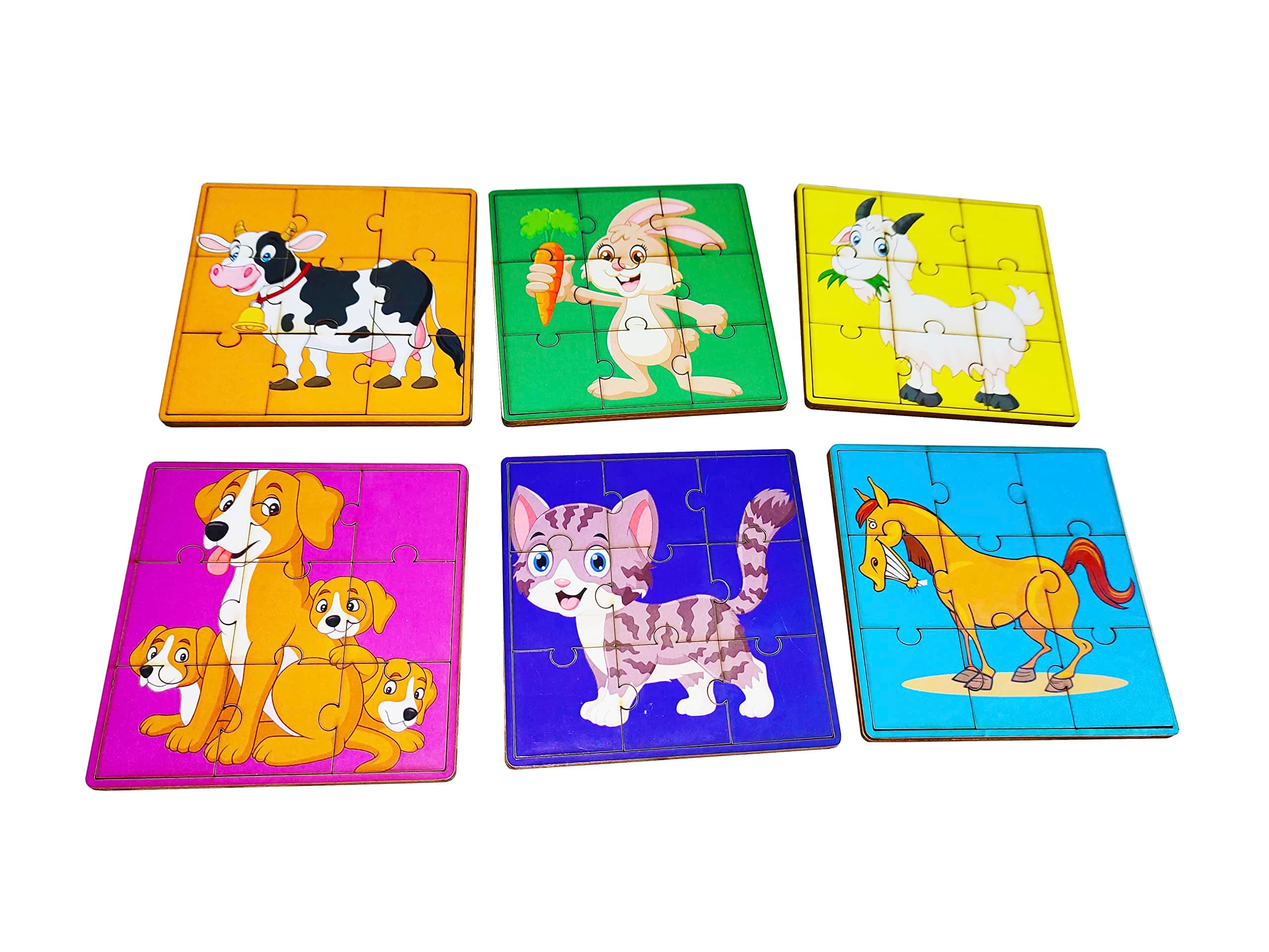 ROOT KRAFT 6pcs Animal Wooden Jigsaw Puzzle Games for Children & Kids Age 2 + & Above