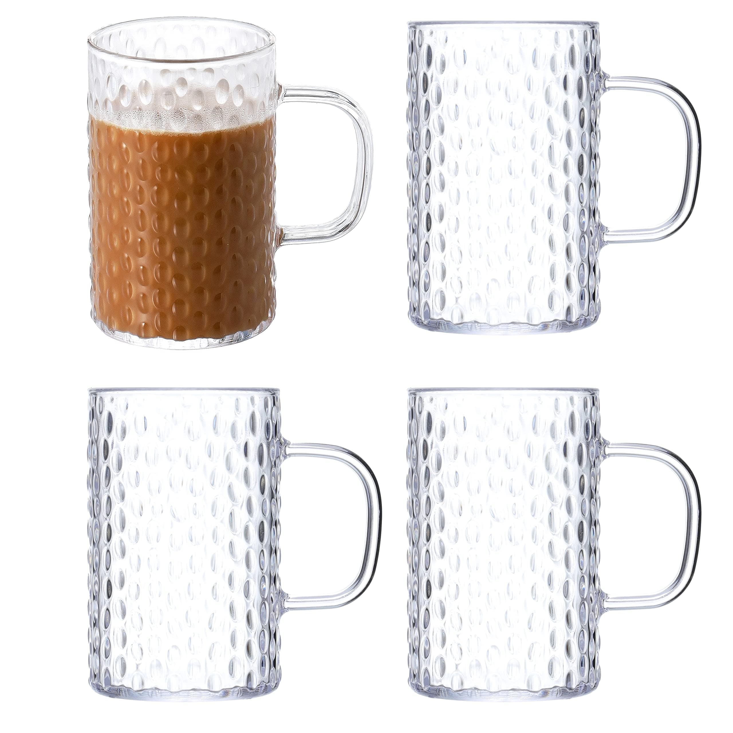 Coffee Mugs Set of 4, Unbreakable Clear Coffee Mugs with Handle, 16 Ounce Reusable Plastic, Dishwasher Safe