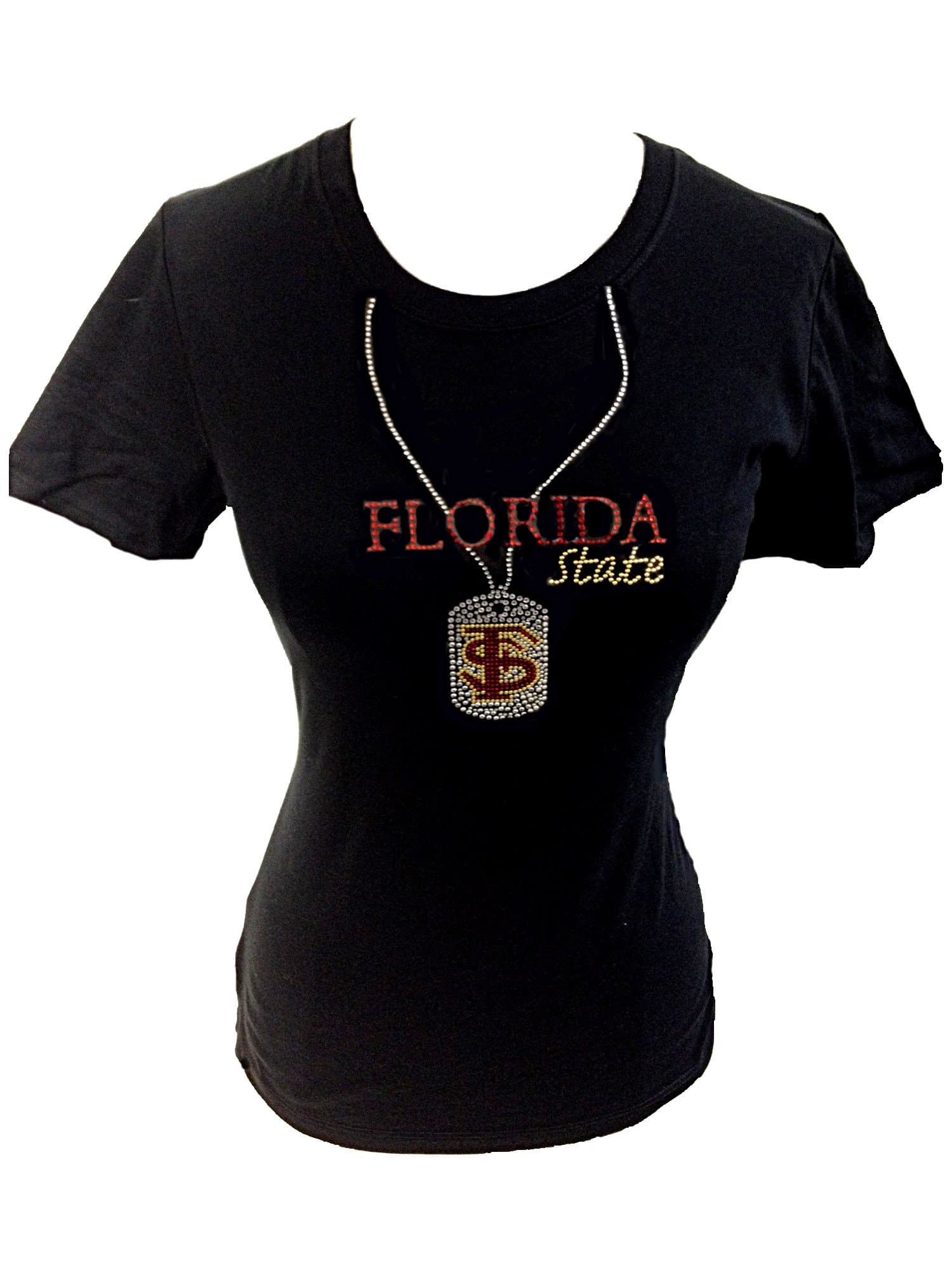 NCAA Florida State Seminoles Women's Plus Short Sleeve Jersey Crew Neck Knit T-Shirt with FS Dog Tag, Black, XX-Large