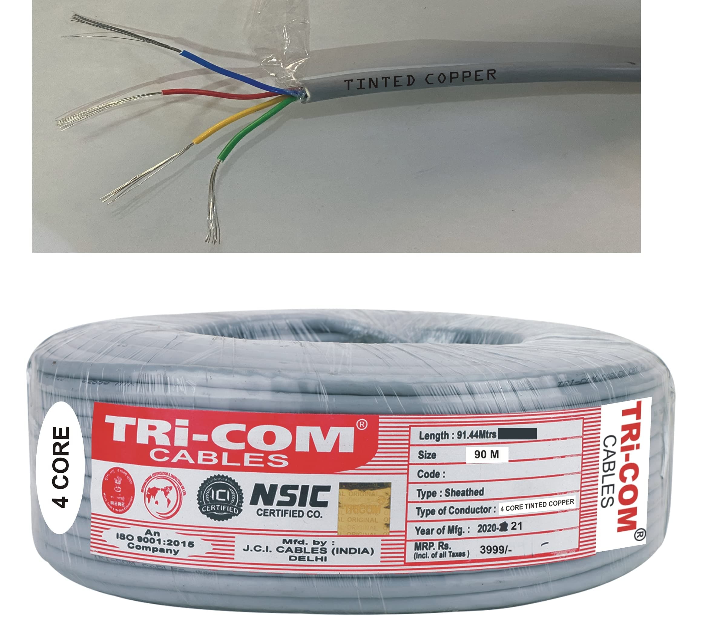 TRI-COM 0.15mm Tinned Copper core Cable (8x30 Multi Cable) 91 Meter (4 CORE)