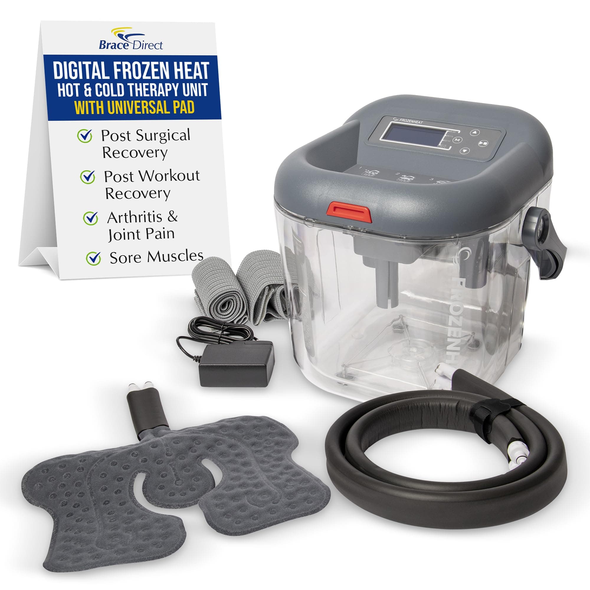 Brace Direct FrozenHeat Therapy Device – Digital Hot & Cold Water Circulation Unit for Sports Injury, Arthritis – Ice Machine for Knee, Hip, Back, Shoulder, Ankle Pain Relief – with Universal Pad