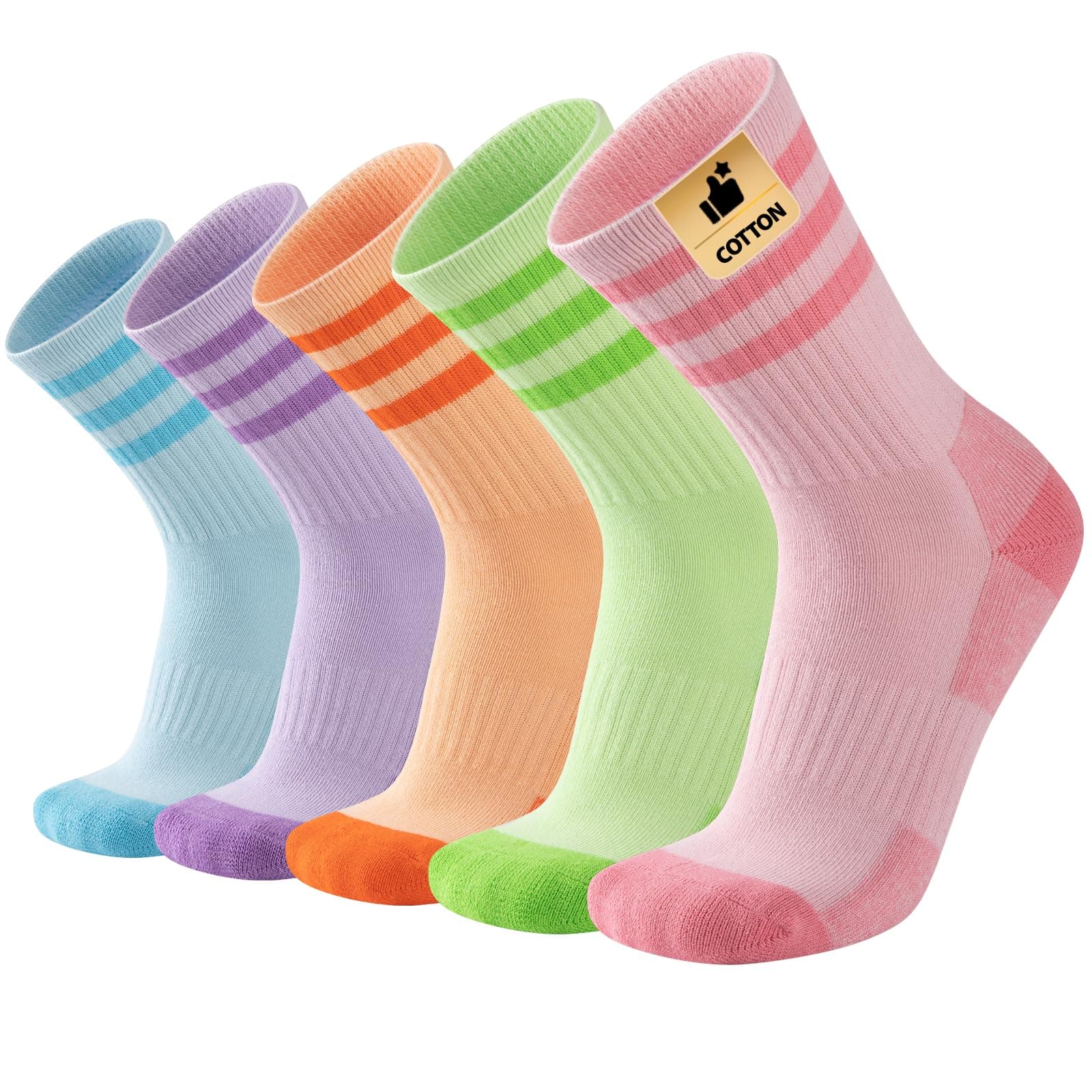 COOPLUS Womens Athletic Crew Socks Cushioned Cotton Wicking Outdoor Recreation Sports Calf Socks 5 Pairs