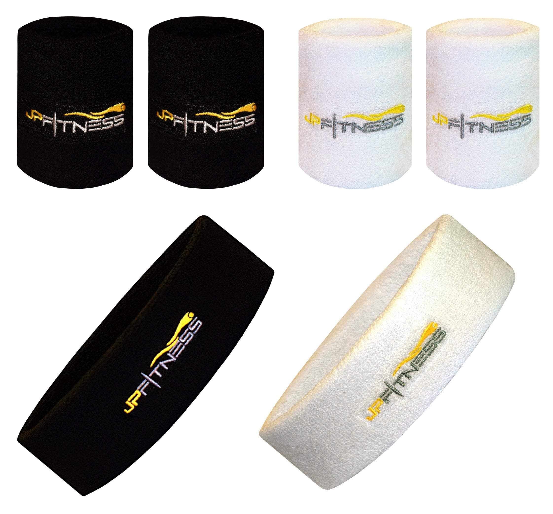 for Sweatband Set for Men and Women Cotton Thick Terry Cloth Headbands Wristbands Black and White Tennis Pilates Basketball Running Spinning Gym Yoga Volleyball Fitness Classes