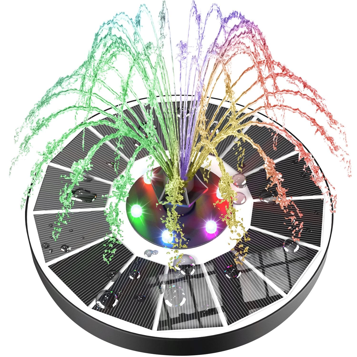 SZMP Solar Fountain Upgraded 100% Glass Panel, 3.5W Solar Powered Water Pump Built-in 2000 Battery with 7 Nozzle & 4 Fixer, Solar Bird Bath Fountain for Garden, Pool, Outdoor (Colorful)