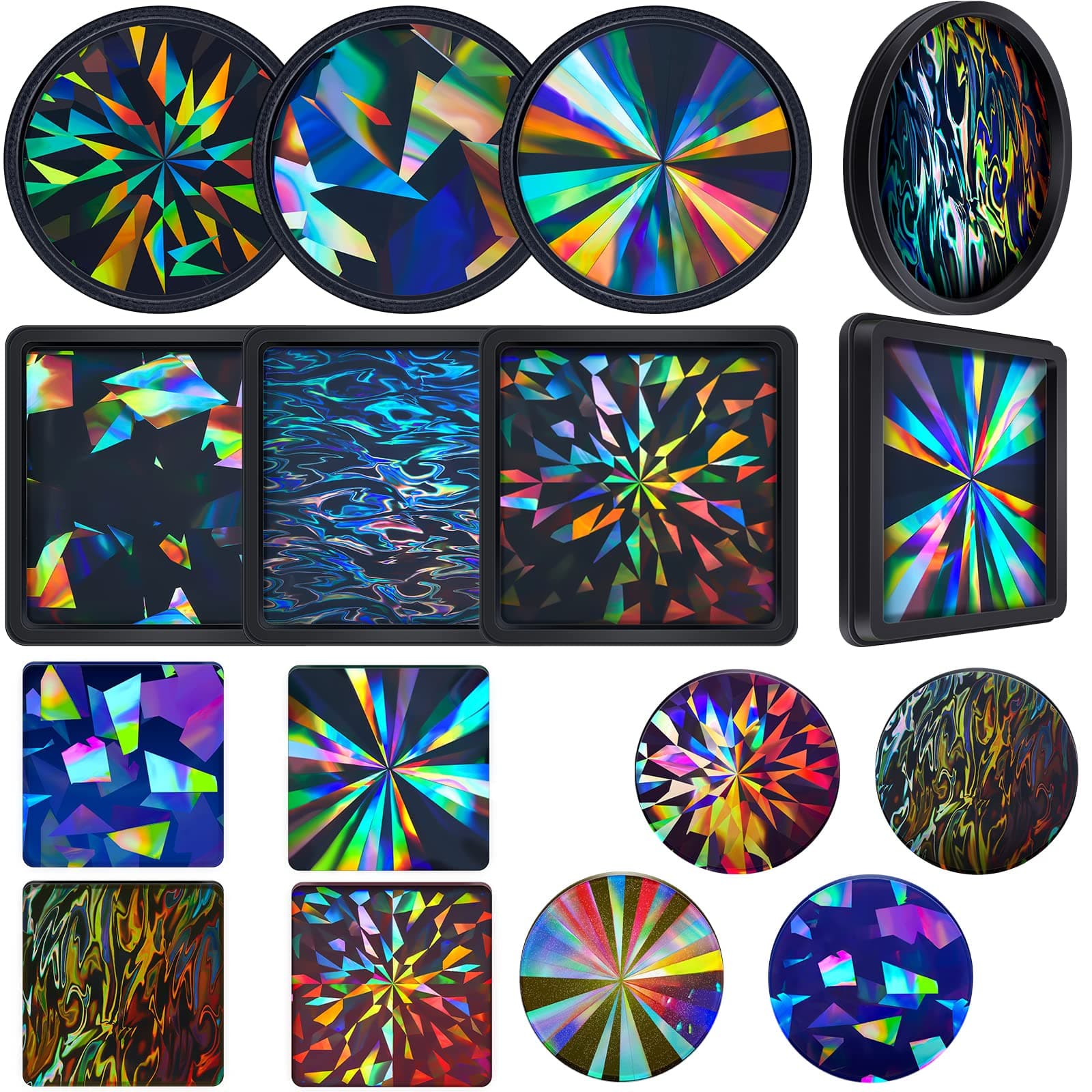 8 Pcs Holographic Resin Coaster Molds Resin Mold Coaster Square Epoxy Round Silicone for Epoxy for DIY, Cups Mats, Home Decoration