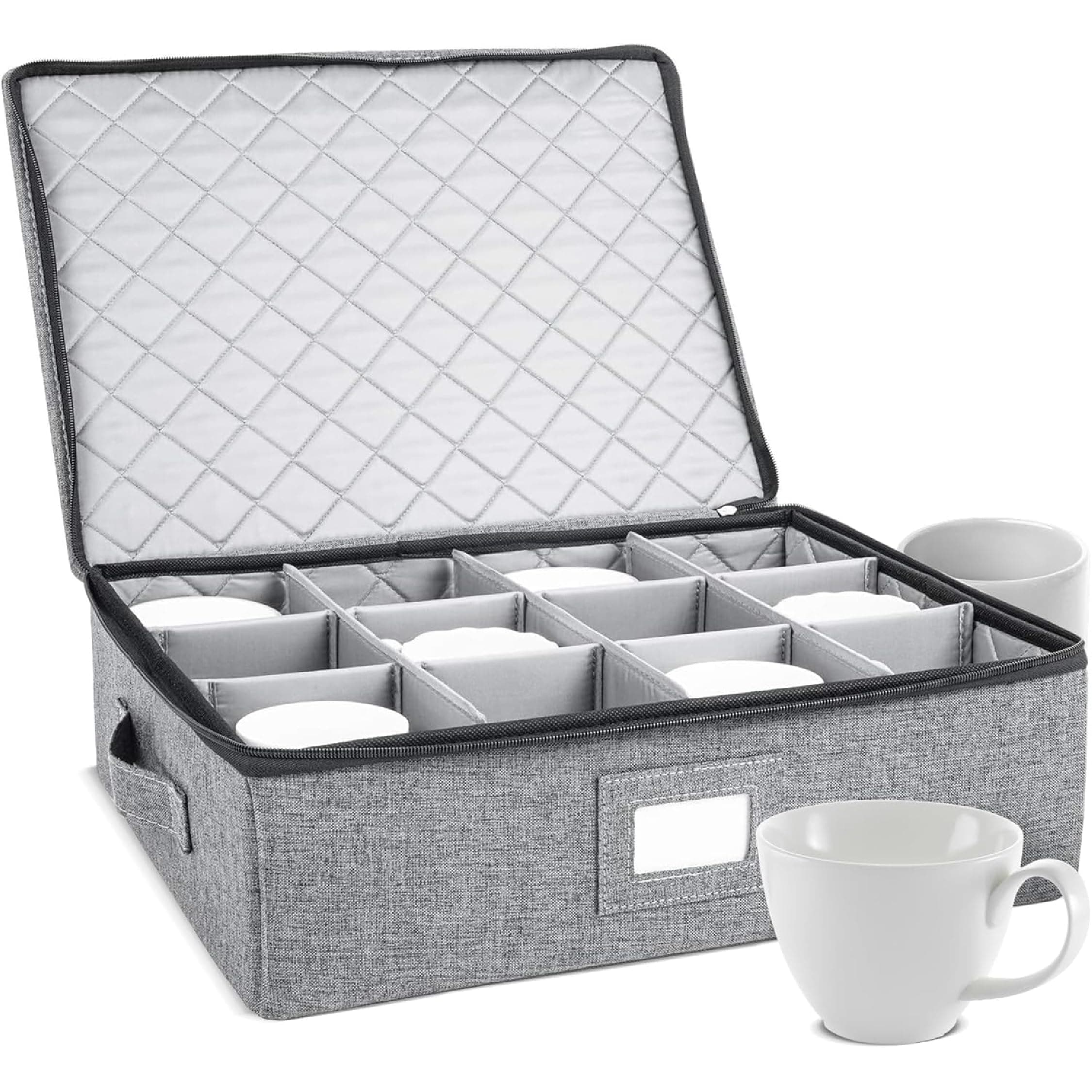 storageLAB Cup and Mug Storage Containers, Hard Shell Storage Case with Felt Dividers for Cups, Mugs, Dishes, and Glasses, Ideal for Kitchen Organizing and Moving Supplies - 1 Pack, Gray