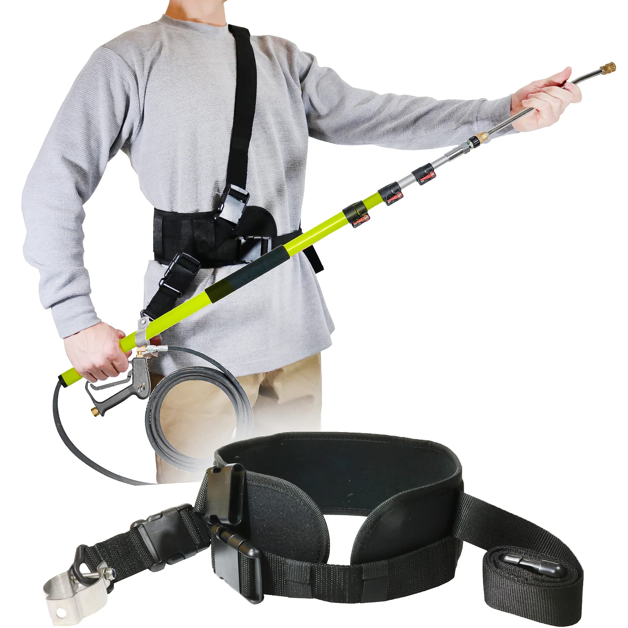 Pressure Washer Wand Belt, Telescoping Washer Support Harness with Sling Strap, Ideal for Pressure Washer Extension Wand 24 feet, Works with General Pump, BE, MTM (Black)