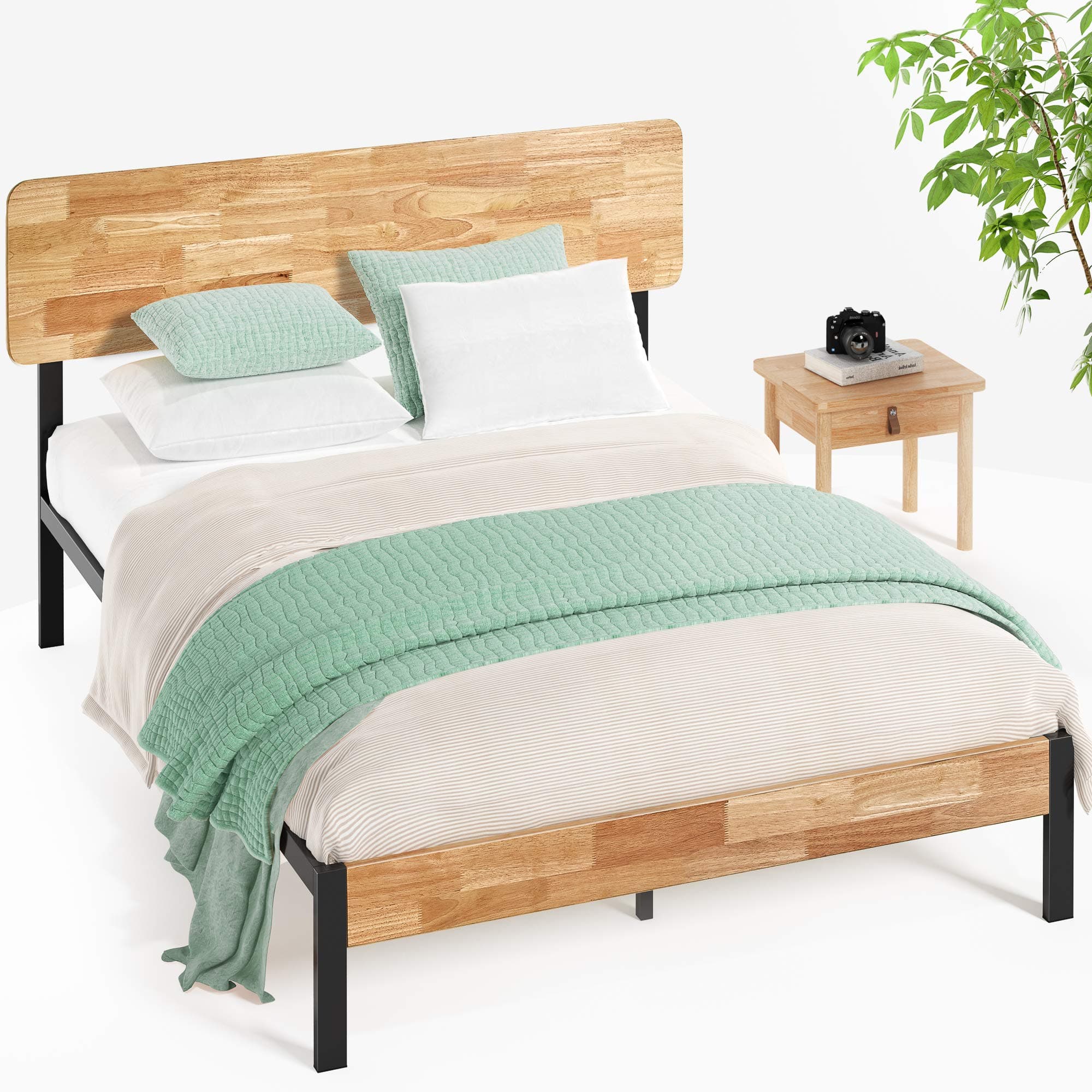 ZINUS Olivia 36 cm Metal and Wood Platform Bed Frame | Wood Slat Support | Easy Assembly | Super King | Natural