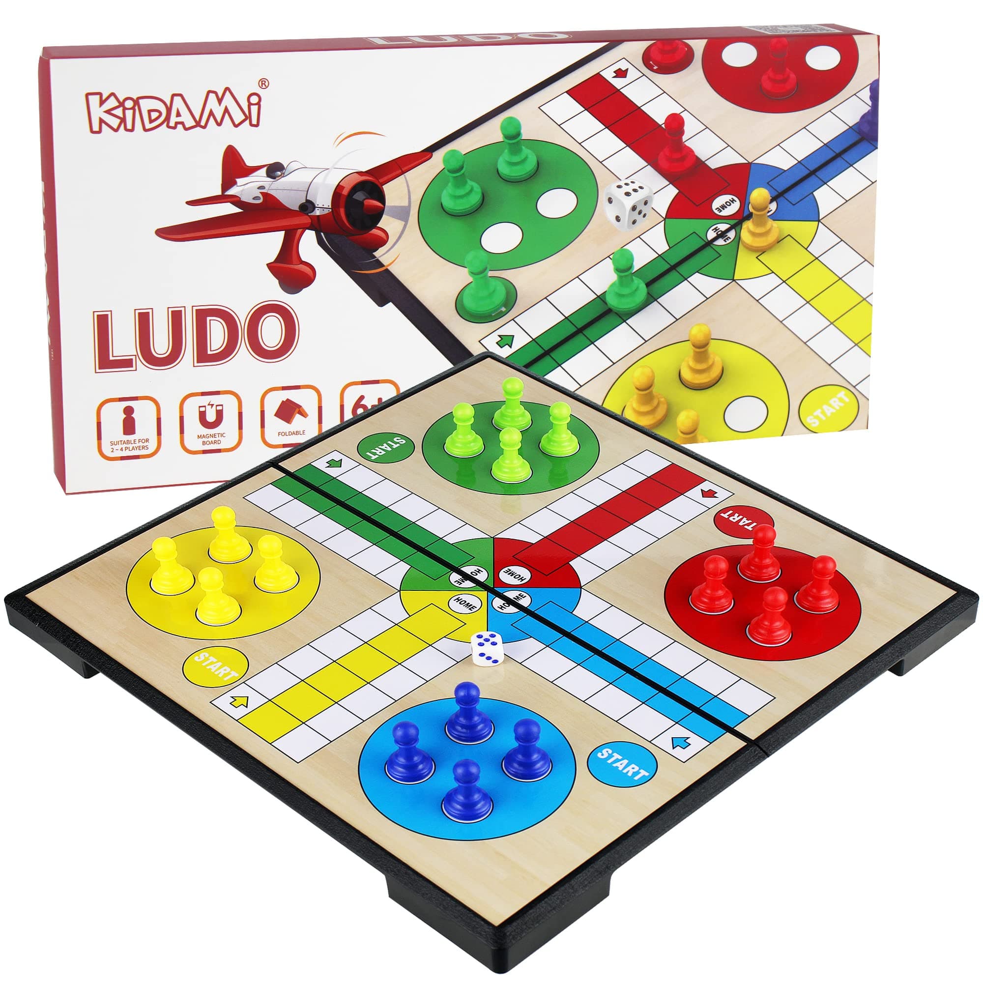 KIDAMI Ludo Magnetic Board Game Set, Children’s Family Ludo Learning Game for Kids and Adults(11.2X11.2 in )