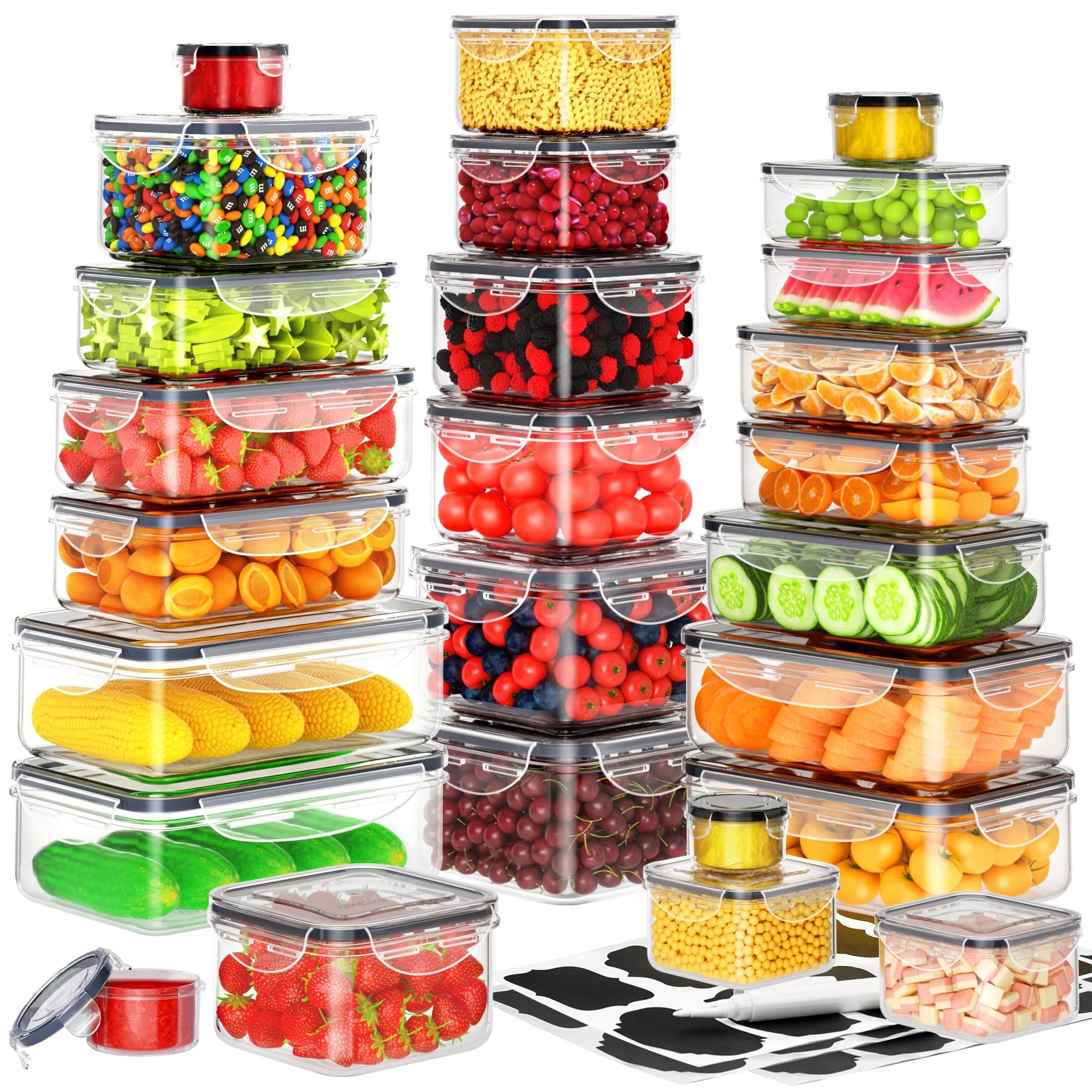 52 PCS Food Storage Containers with Lids Airtight (26 Containers & 26 Lids), Plastic Storage Meal Prep Container-Stackable 100% Leakproof & BPA-Free Organization and Storage Set, Lunch Containers
