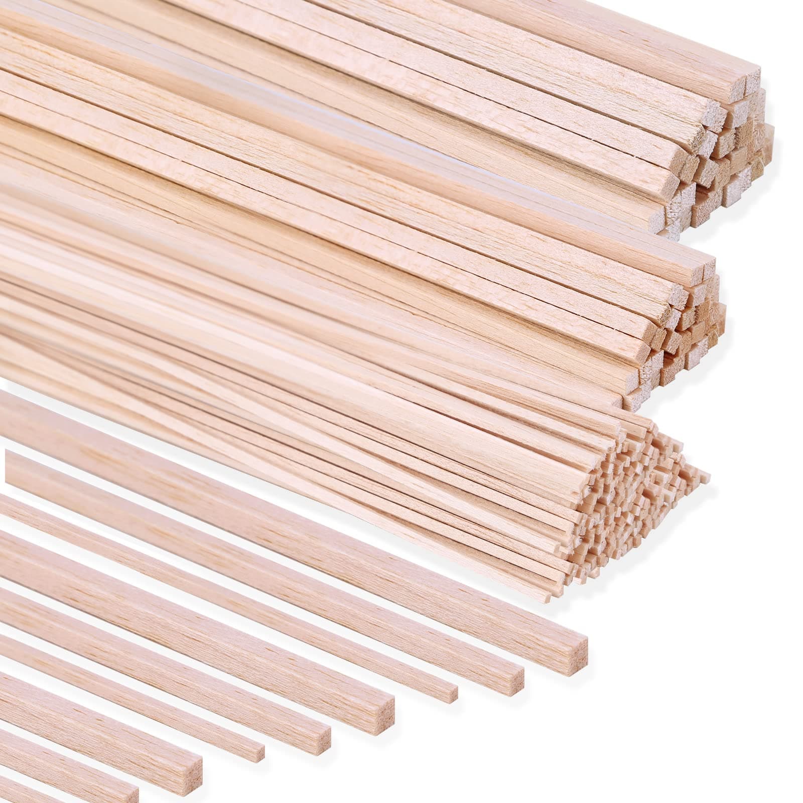 Piklodo 222 Pieces Wood Strips Balsa Square Wooden Dowels 1/8 Inch, 3/16 Inch, 1/4 Inch, Square Dowel Rods 12 Inch Hardwood Unfinished Wood Sticks for Crafts DIY Projects Models Making Supplies