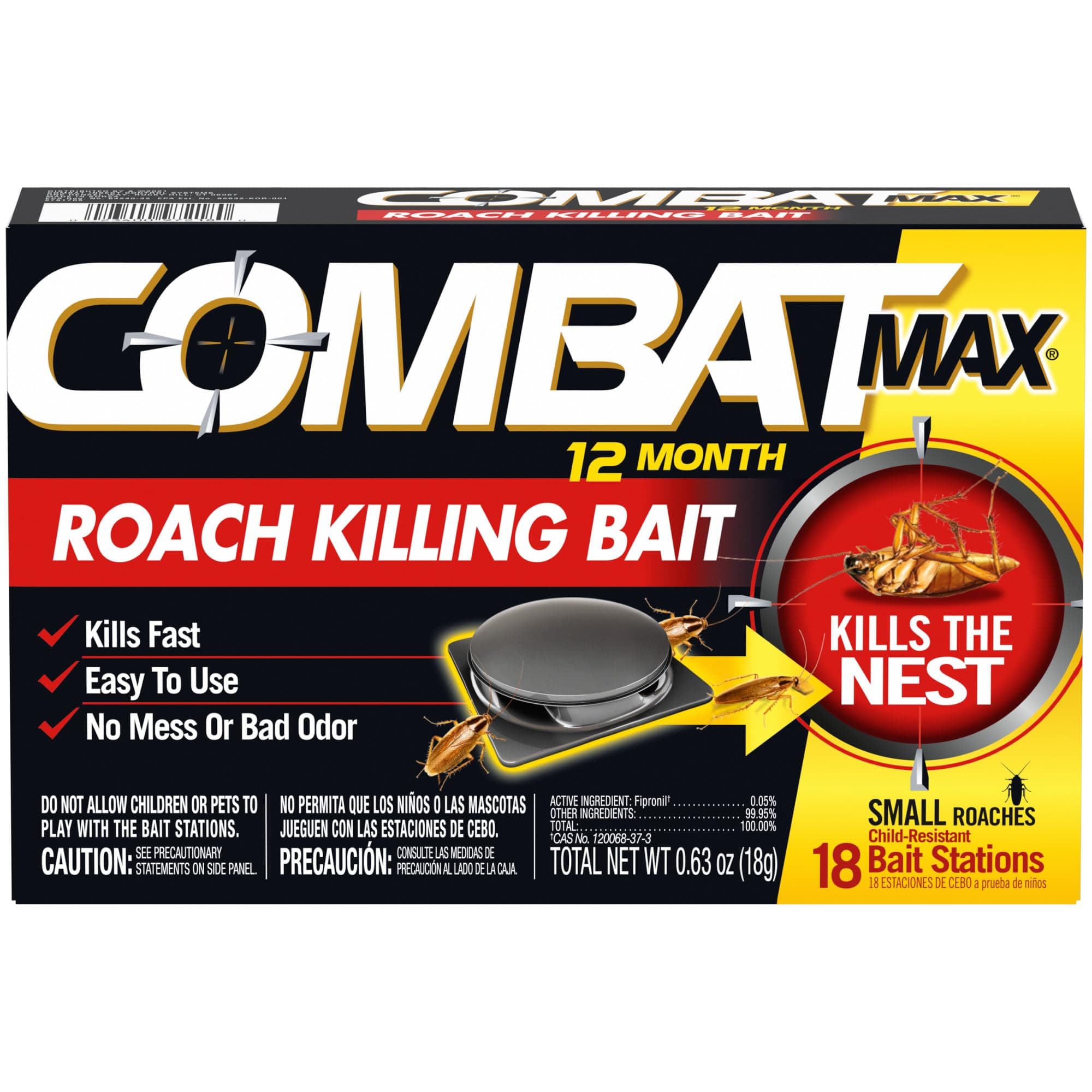 Max 12 Month Roach Killing Bait, Small Roach Bait Station, Child-Resistant, 18 Count